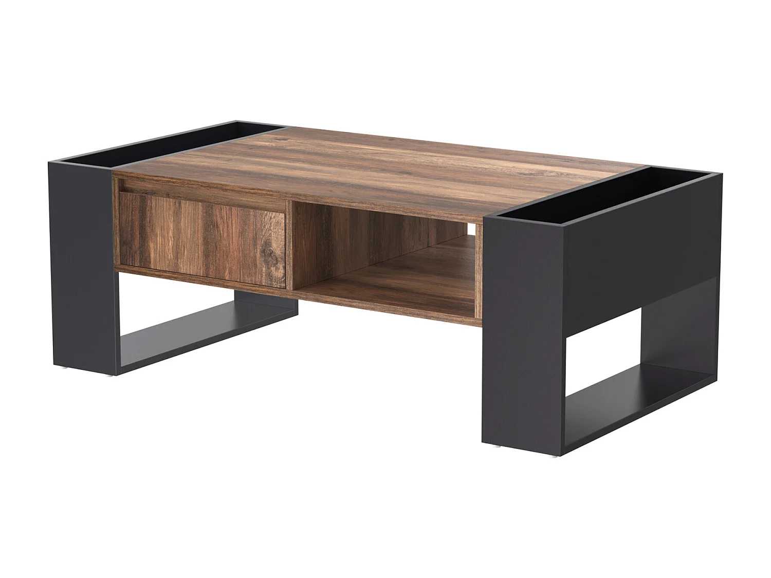 Table Basse avec Compartiments de Rangement Double Face Table de canapé de Salon, Bois + Gris Noir