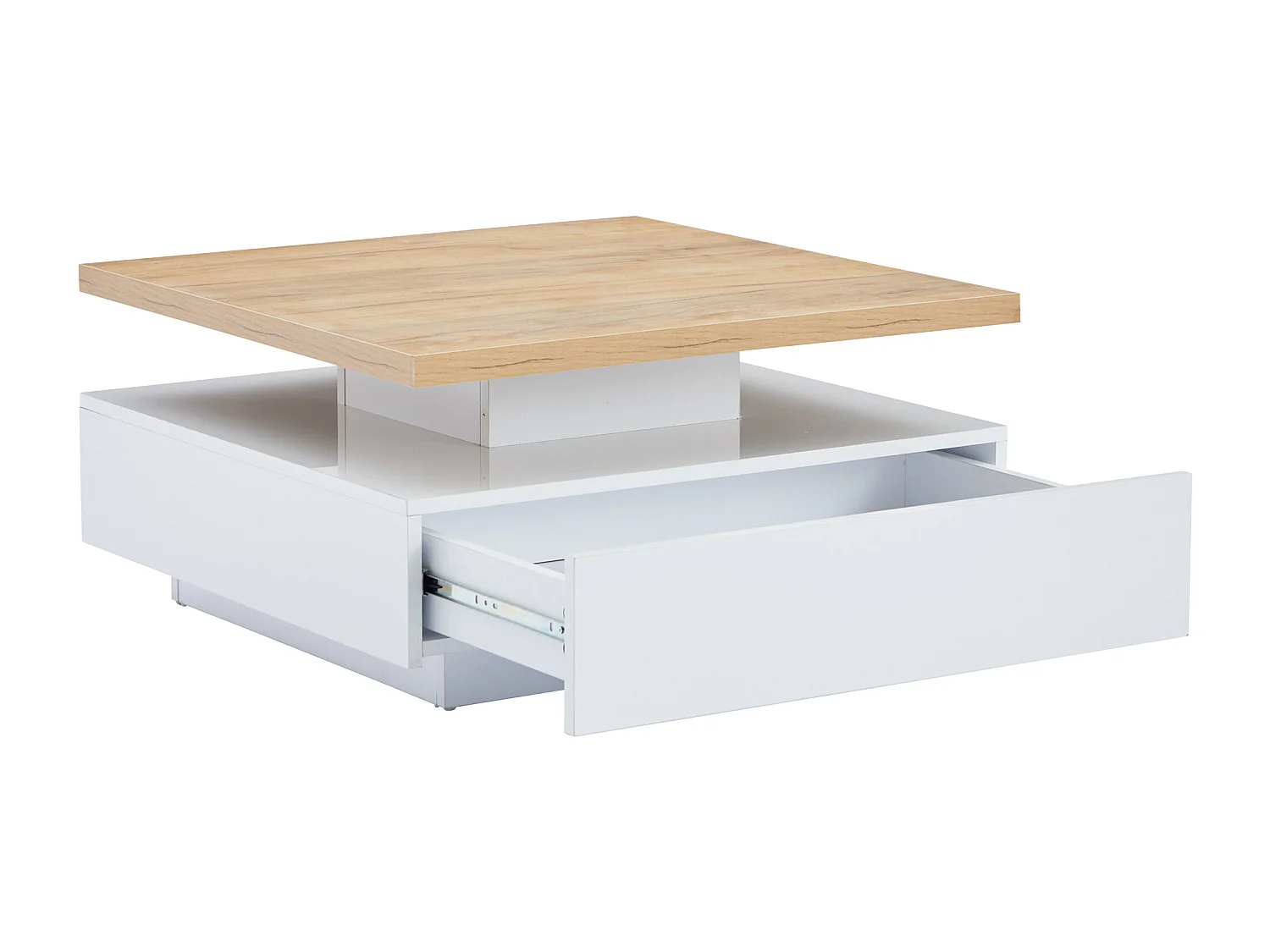 Mesa de centro cuadrada, blanca, giratoria 360°, con cajones de almacenamiento, 70 x 70 x 36 cm