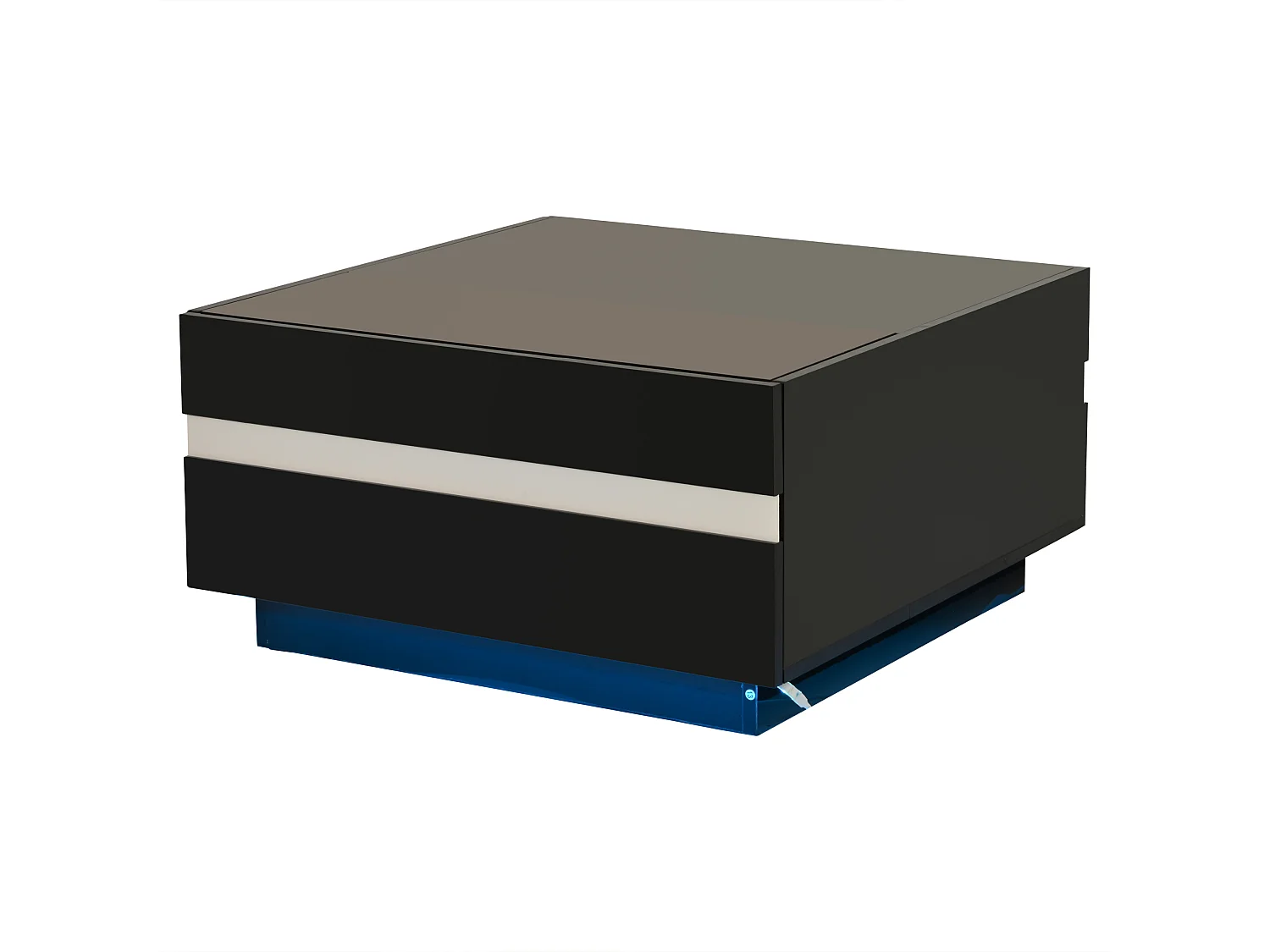 Table basse carrée avec LED, avec 2 tiroirs, table d'appoint en verre trempé, 70 x 70 x 36 cm, Noir