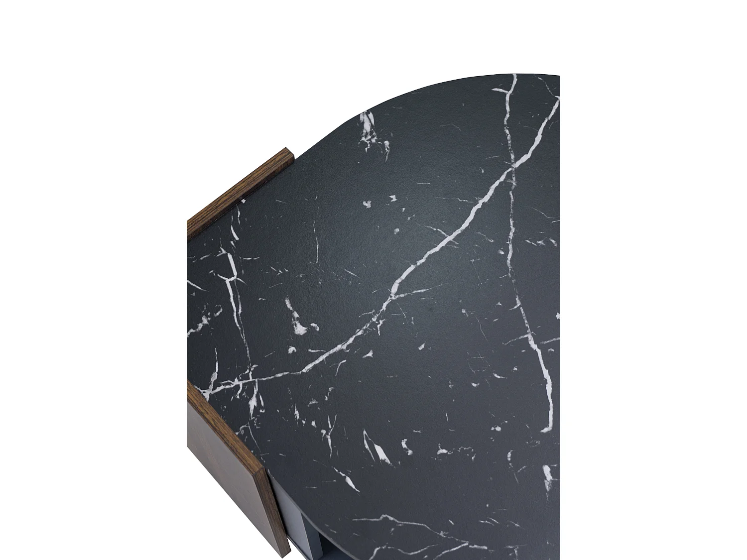 Tavolino da caffè in marmo e noce - Colori contrastanti, legno con cassetto e vano portaoggetti aperto