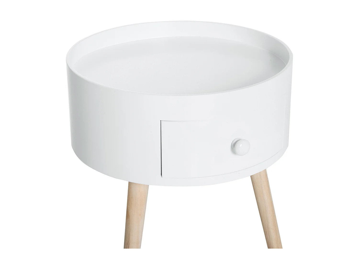 Comodino, tavolino con piano rialzato e gambe in legno, φ38 x 45 cm, MDF+legno