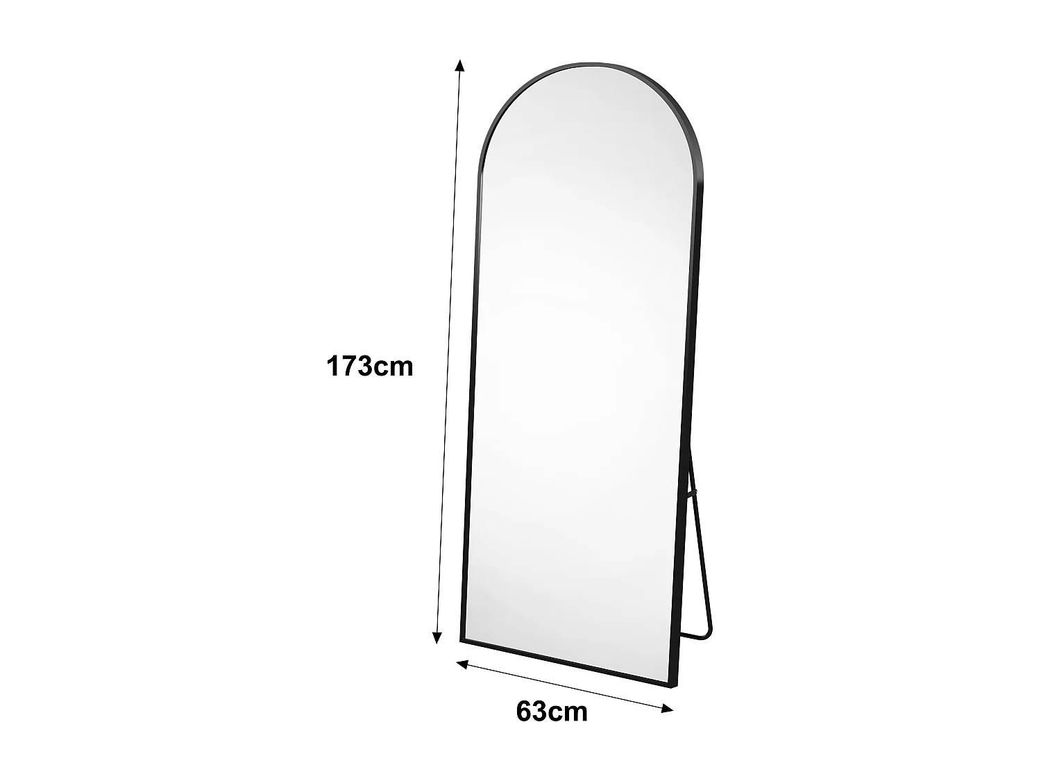 Espejo de cuerpo entero arqueado, 63 x 173 cm, de pared, inclinado, para salón, negro