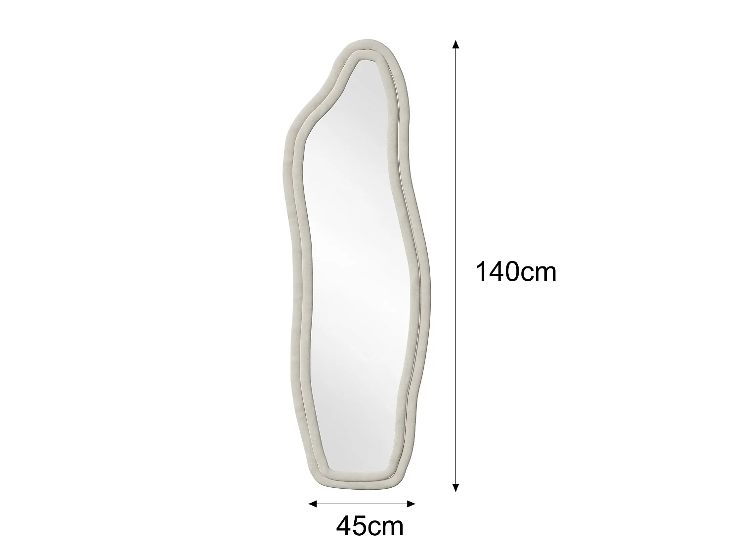 Miroir pleine longueur, miroir de sol motif vague irrégulière, avec support vague, 45 x 140 cm,Blanc