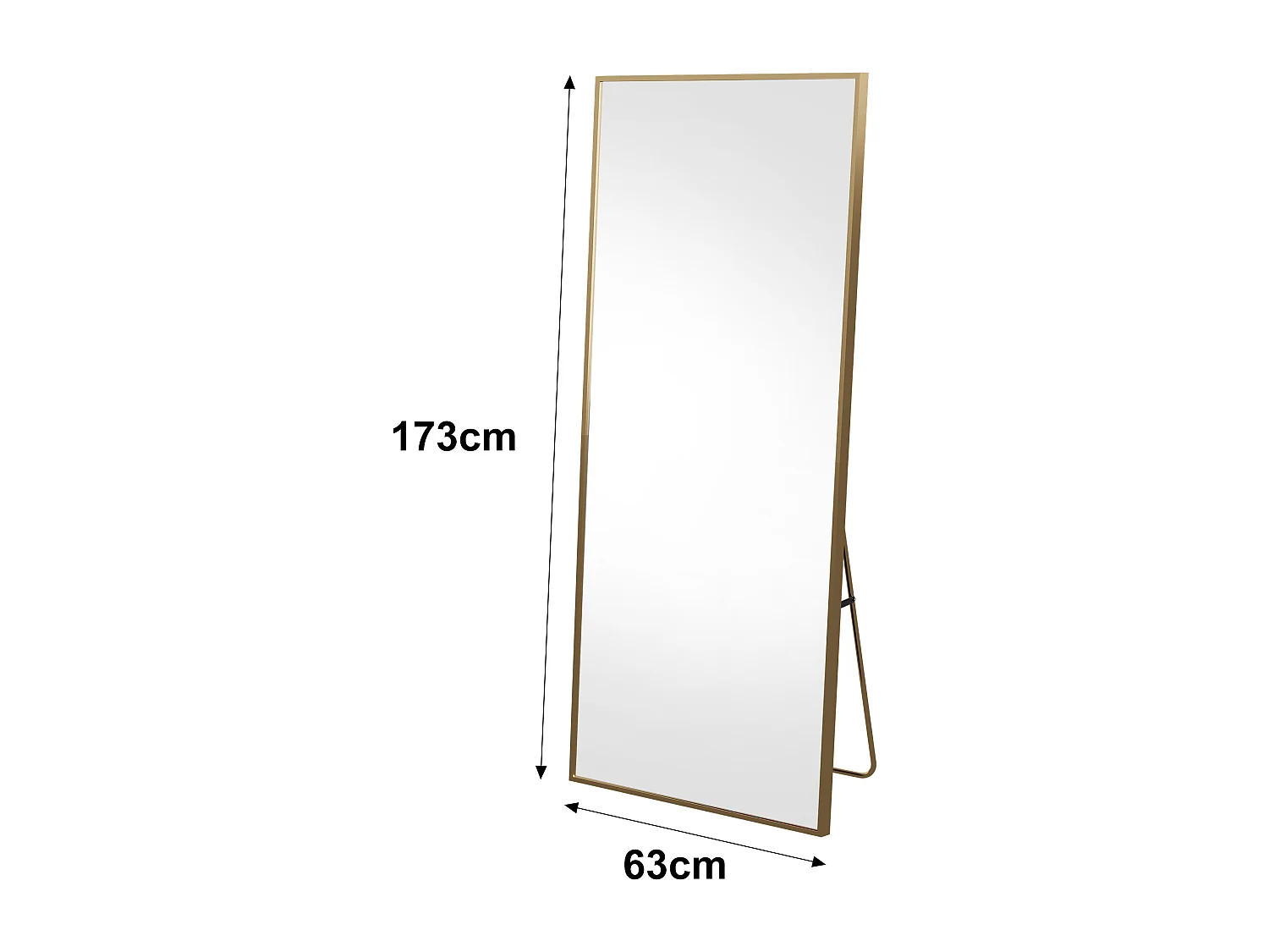 Specchio infrangibile a figura intera 63 x 173 cm, da appoggio o da parete, grande specchio da terra, oro