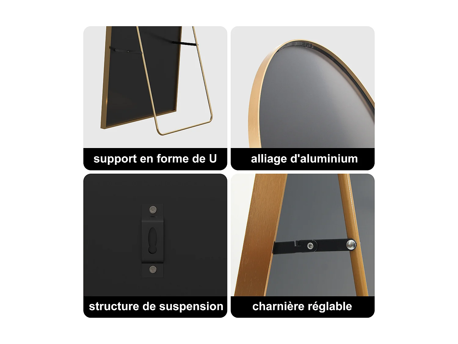 Specchio ad arco completo, 77 x 177 cm, da parete, angolato, da terra, per il soggiorno, oro