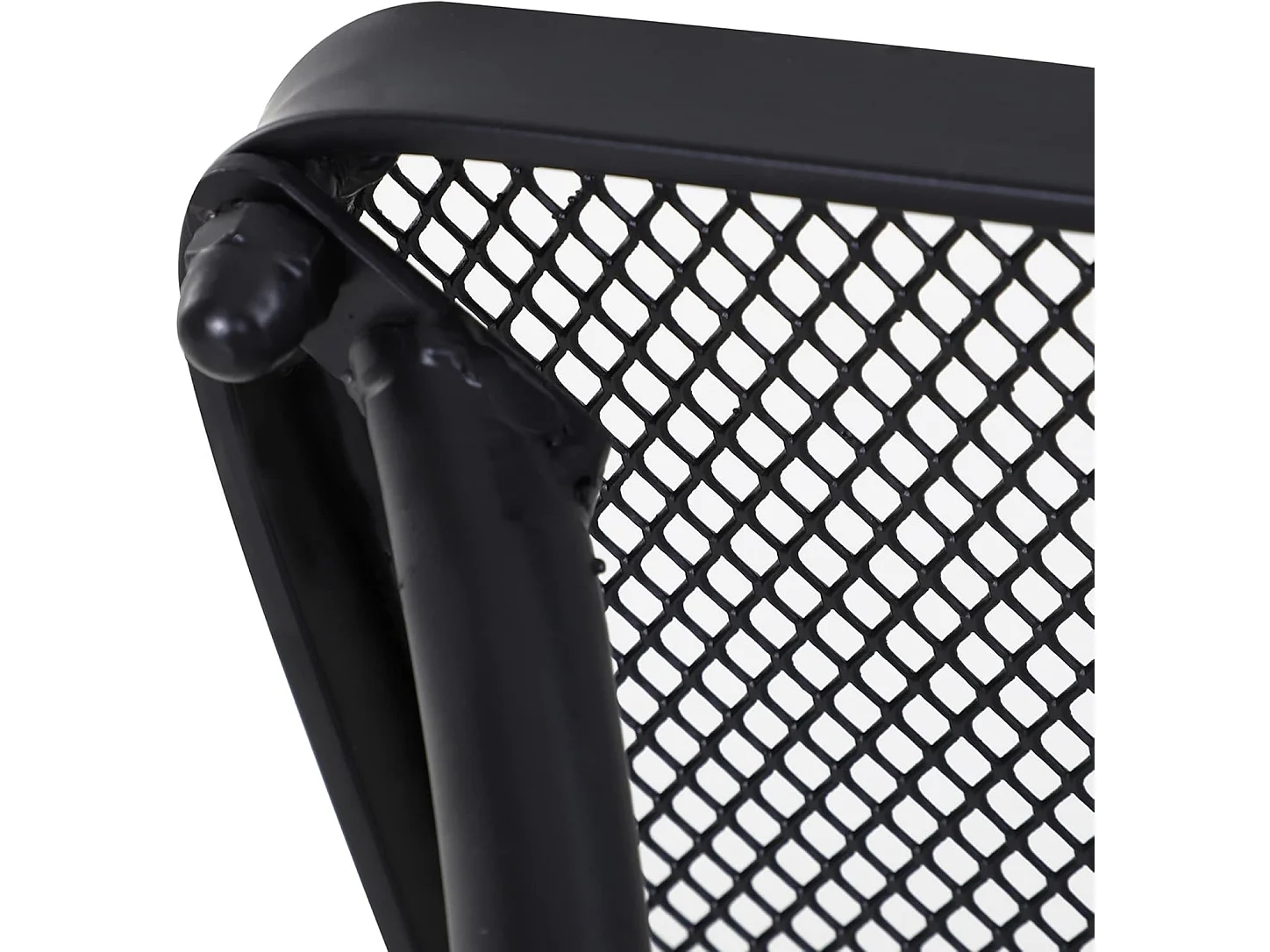 Table basse de jardin carrée, base arquée, plateau en maille métallique époxy noire anticorrosion