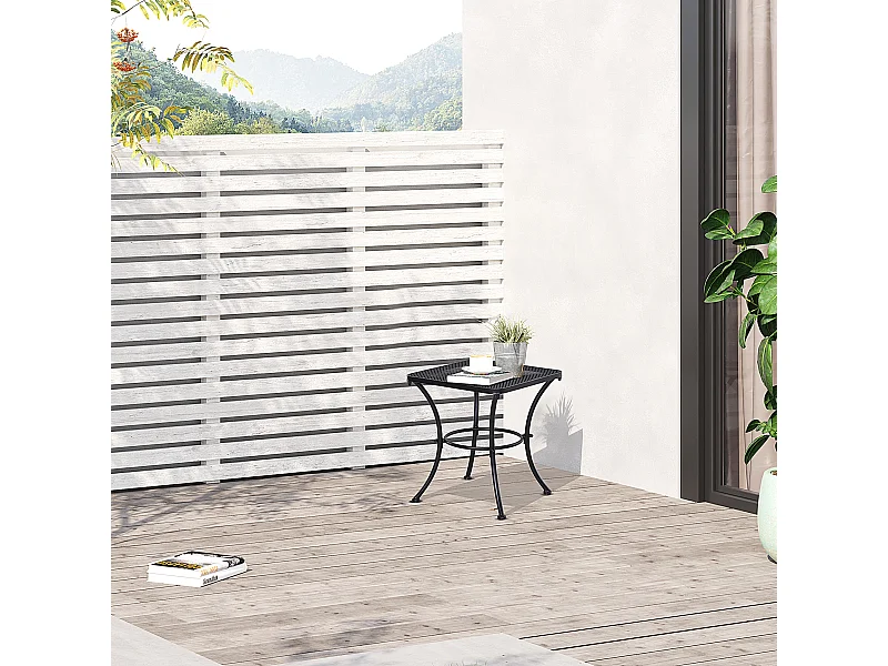 Vierkante tuinsalontafel, gebogen onderstel, zwart corrosiebestendig epoxy-gecoat metalen gaasblad