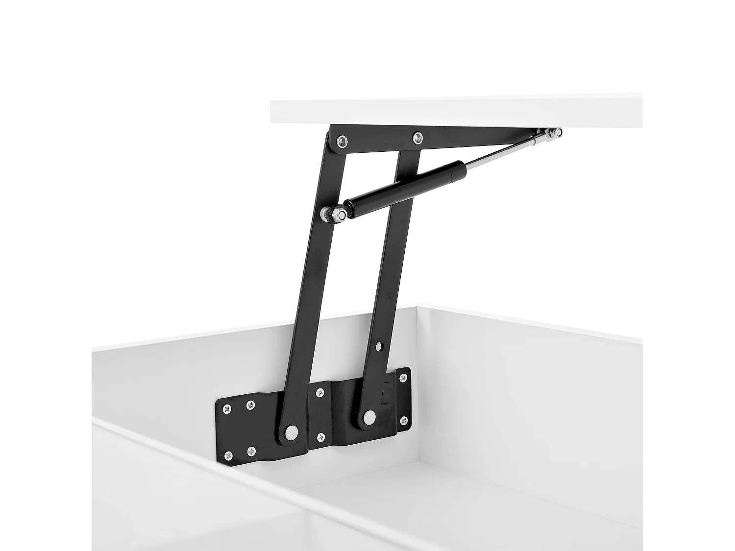 Mesa de centro multifuncional lacada en alto brillo con iluminación LED, altura ajustable y almacenamiento flexible, blanca.