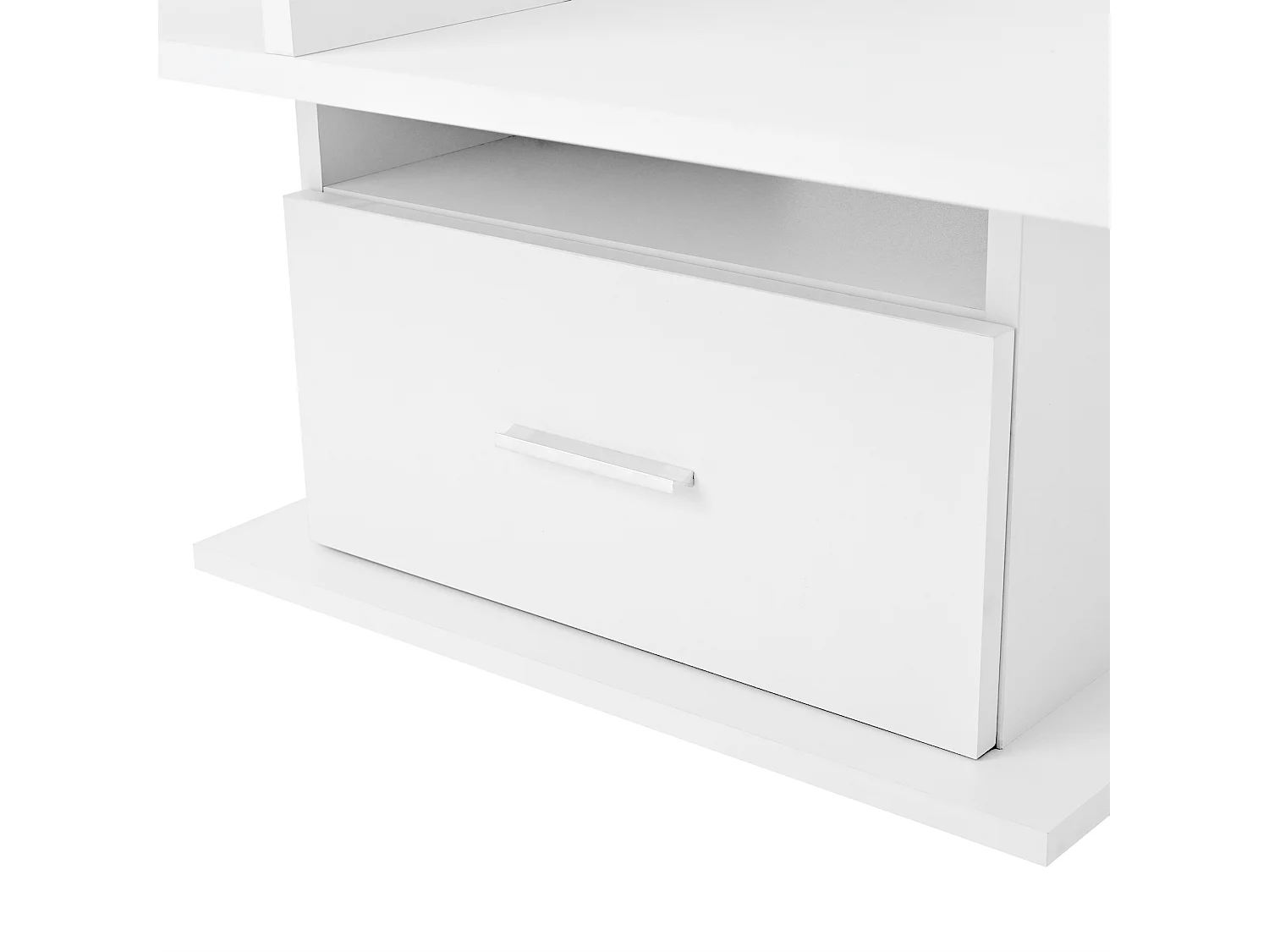 Mesa de centro multifuncional lacada en alto brillo con iluminación LED, altura ajustable y almacenamiento flexible, blanca.