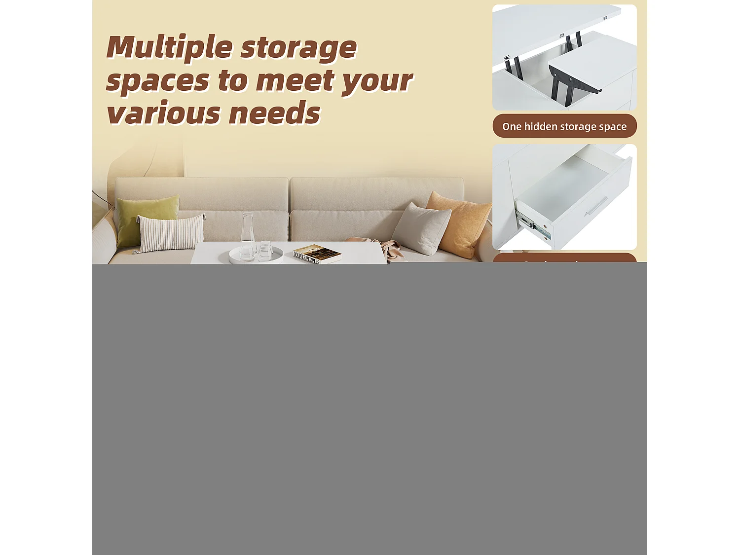 Mesa de centro multifuncional 4 en 1 con altura ajustable, cajones y 4 taburetes, blanca