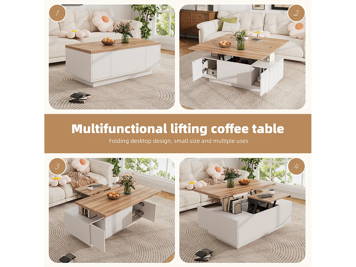 Salontafels met 2 opklapbare bladen, 3-in-1 tafel, 2 deuren, voor woonkamer, hout, 100 x 50 x 55 cm