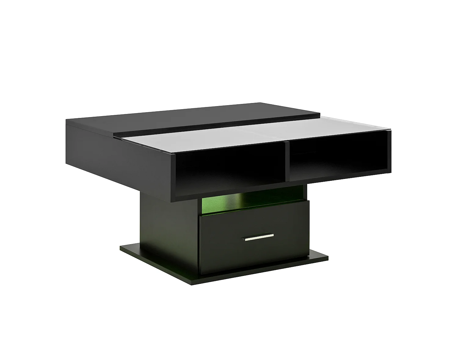Hoogglans gelakte multifunctionele salontafel met LED-verlichting, verstelbare hoogte en flexibele opbergruimte, Zwart