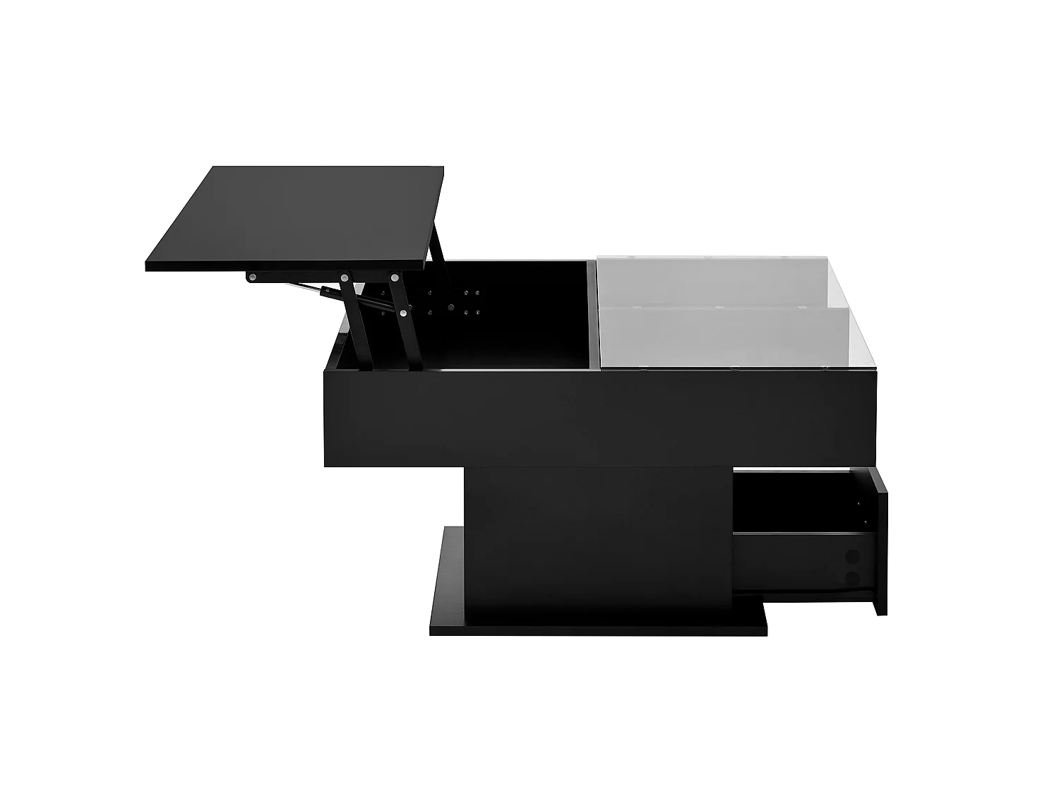 Hoogglans gelakte multifunctionele salontafel met LED-verlichting, verstelbare hoogte en flexibele opbergruimte, Zwart