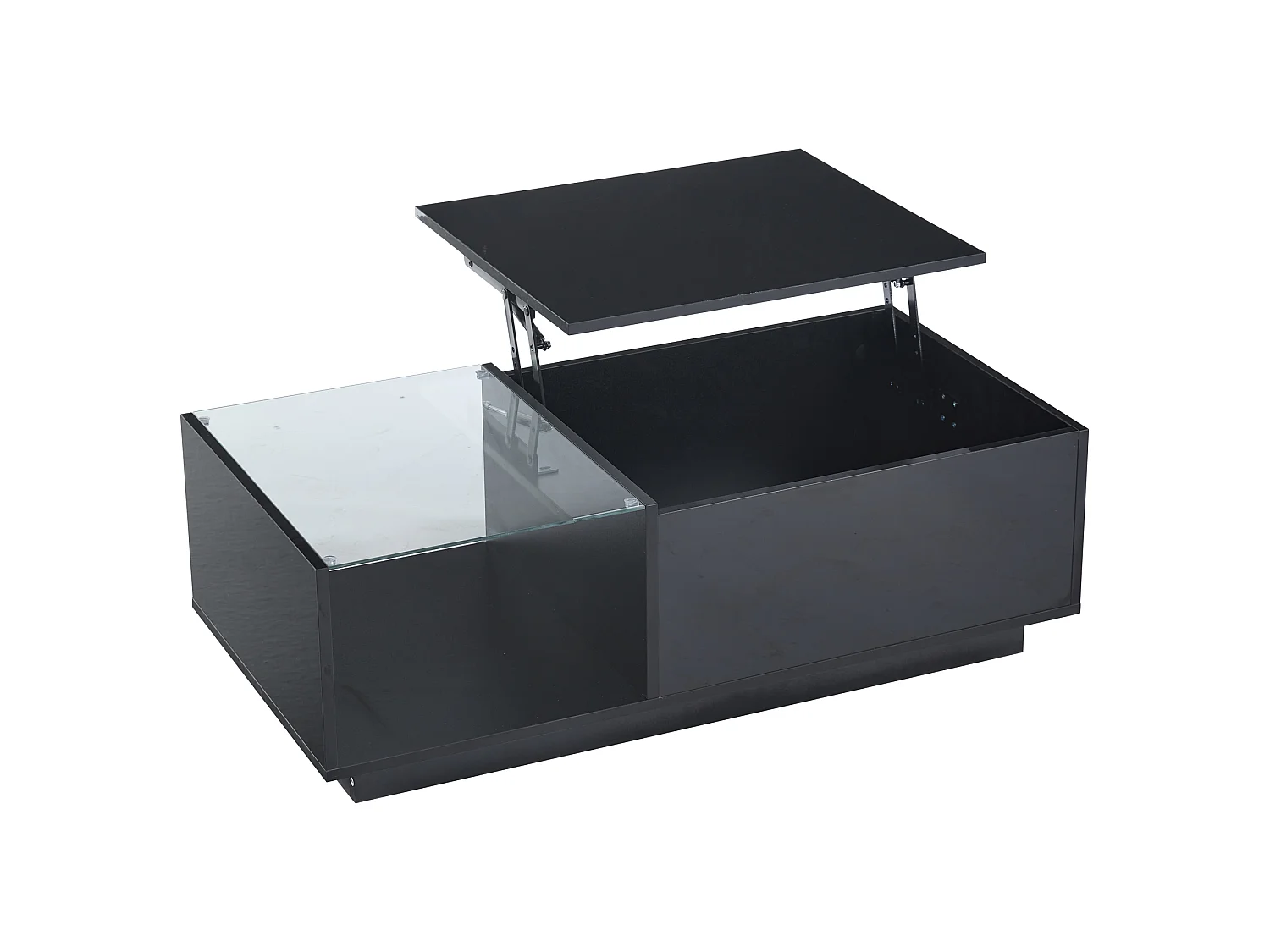 Table Basse LED, Table Basse relevable Extensible avec Espace de Rangement caché et étagère, Noir