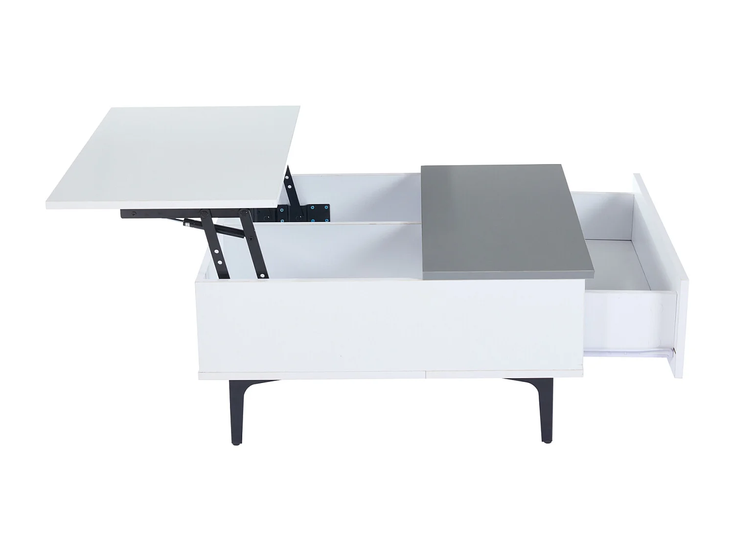 Tavolino da caffè a LED, tavolino da caffè estensibile con piano sollevabile, spazio di archiviazione nascosto e ripiani, bianco