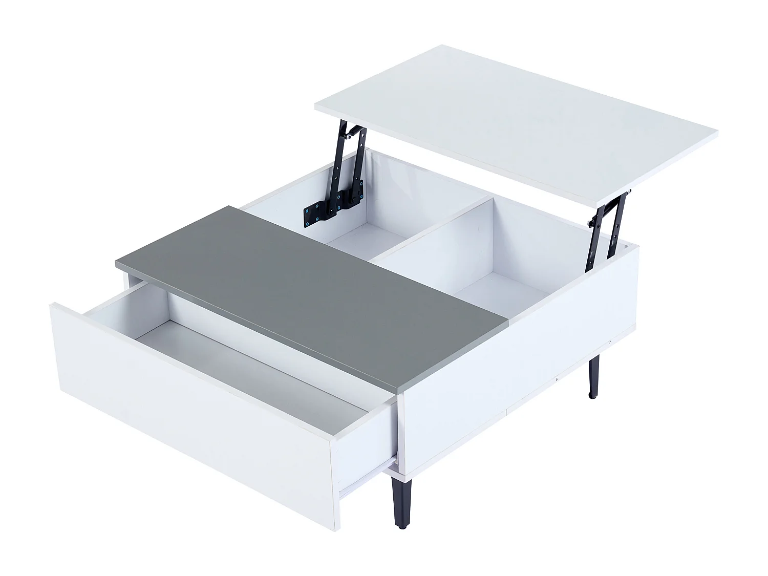 Table Basse à LED, Table Basse relevable Extensible avec rangements et étagères cachés, Blanc