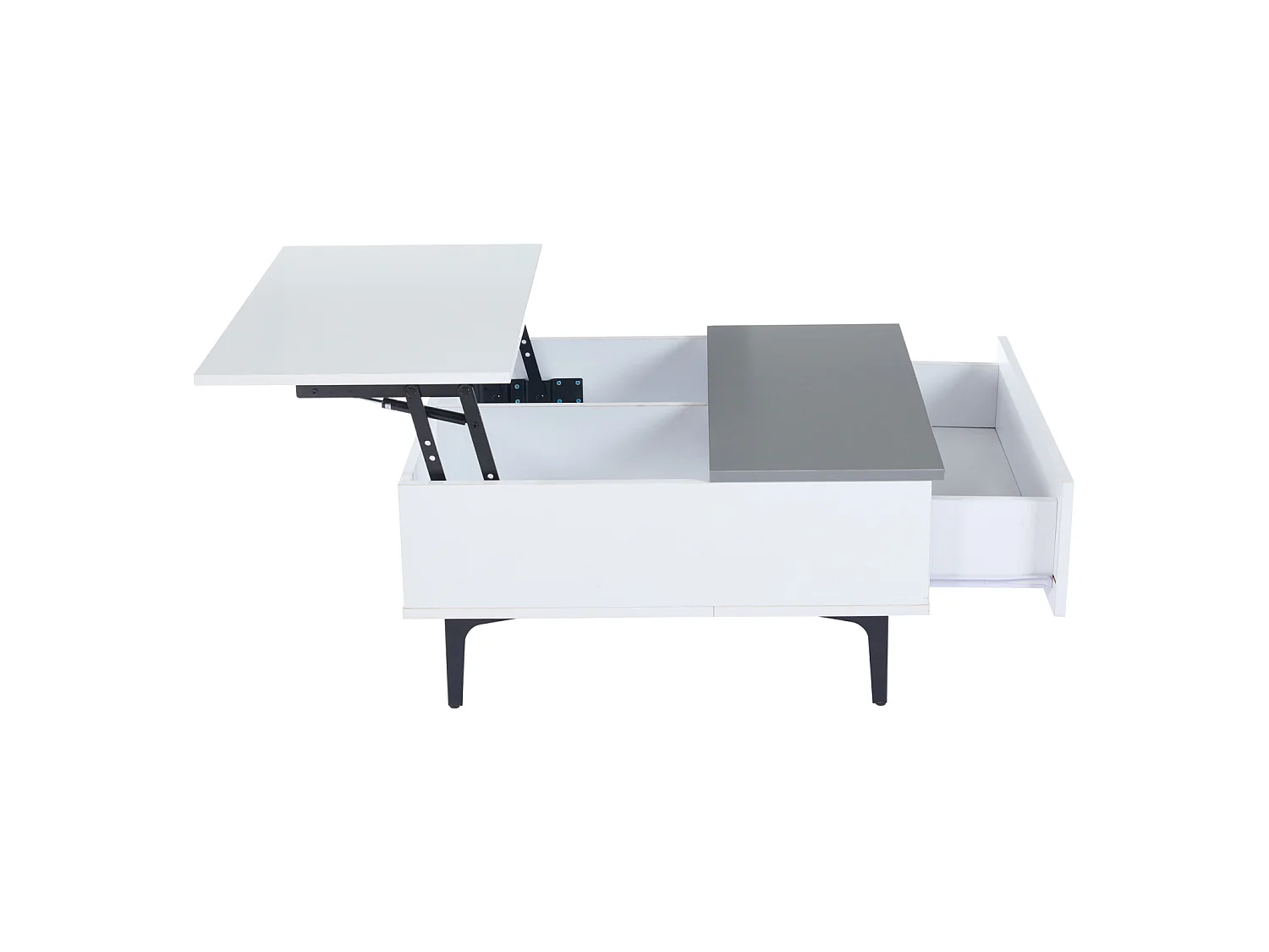 Table Basse à LED, Table Basse relevable Extensible avec rangements et étagères cachés, Blanc