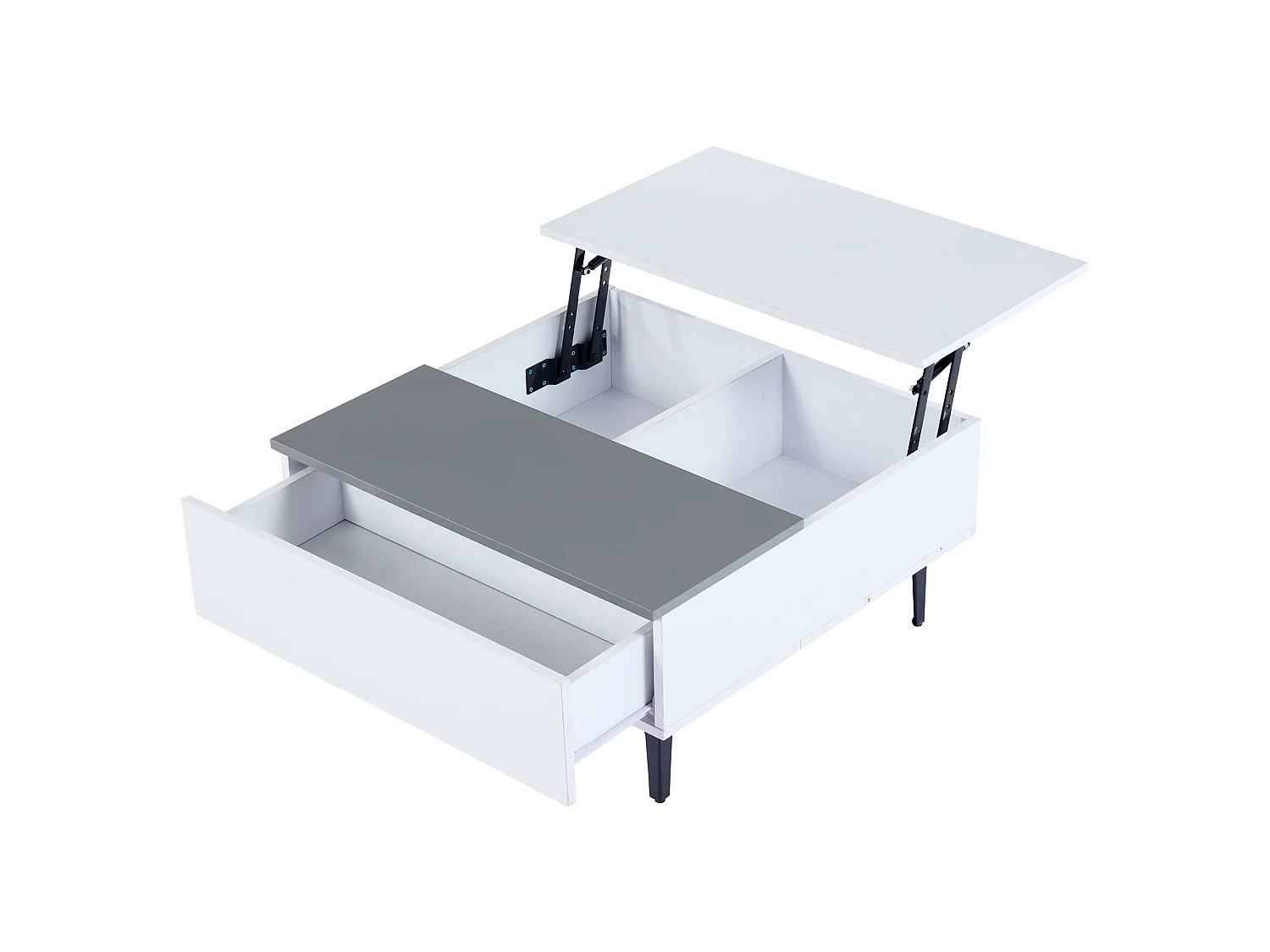 Table Basse à LED, Table Basse relevable Extensible avec rangements et étagères cachés, Blanc