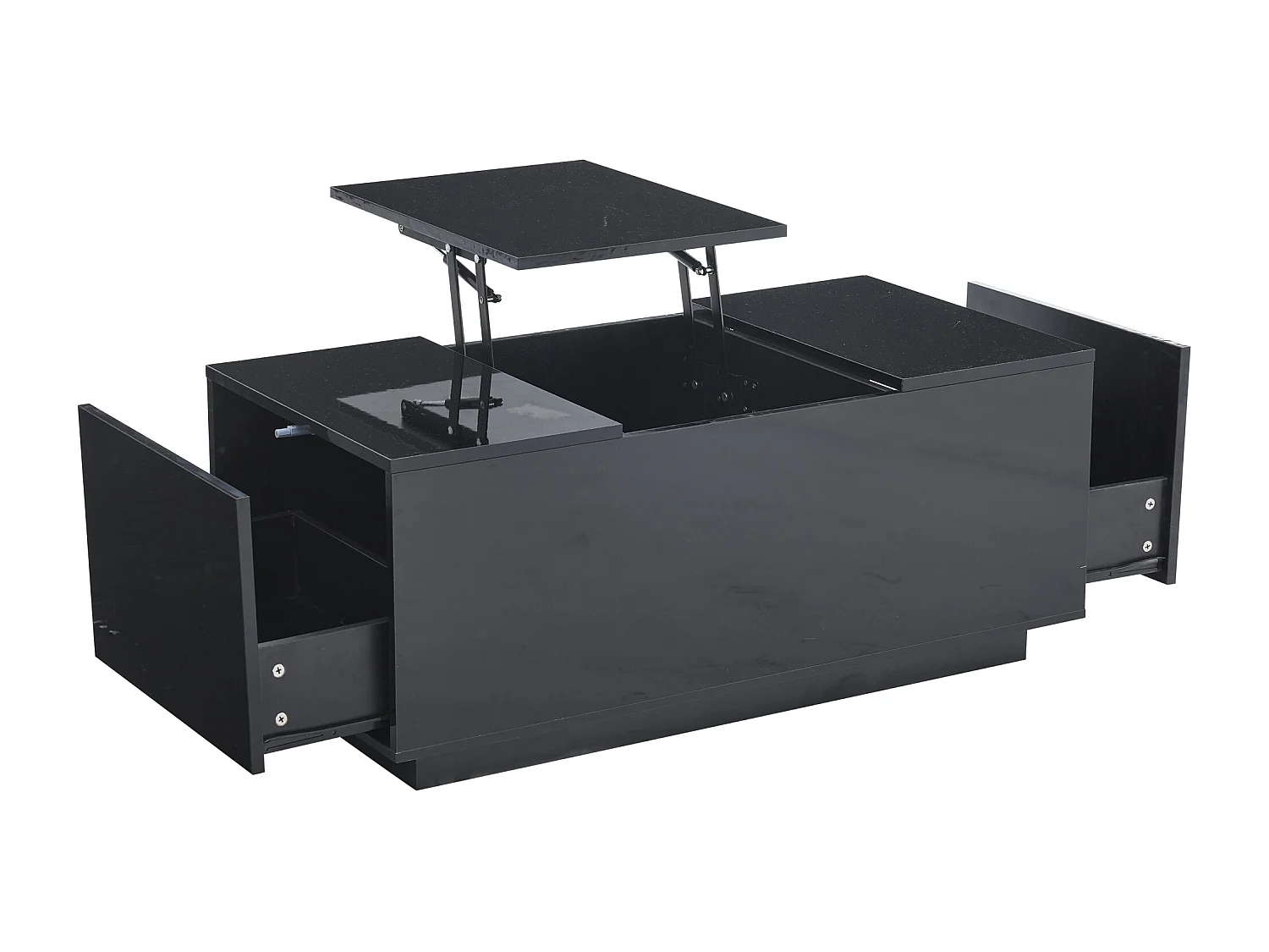 Mesa de centro negra con 2 cajones, tapa elevable hidráulica e iluminación LED, con control remoto, 95x48x40 cm