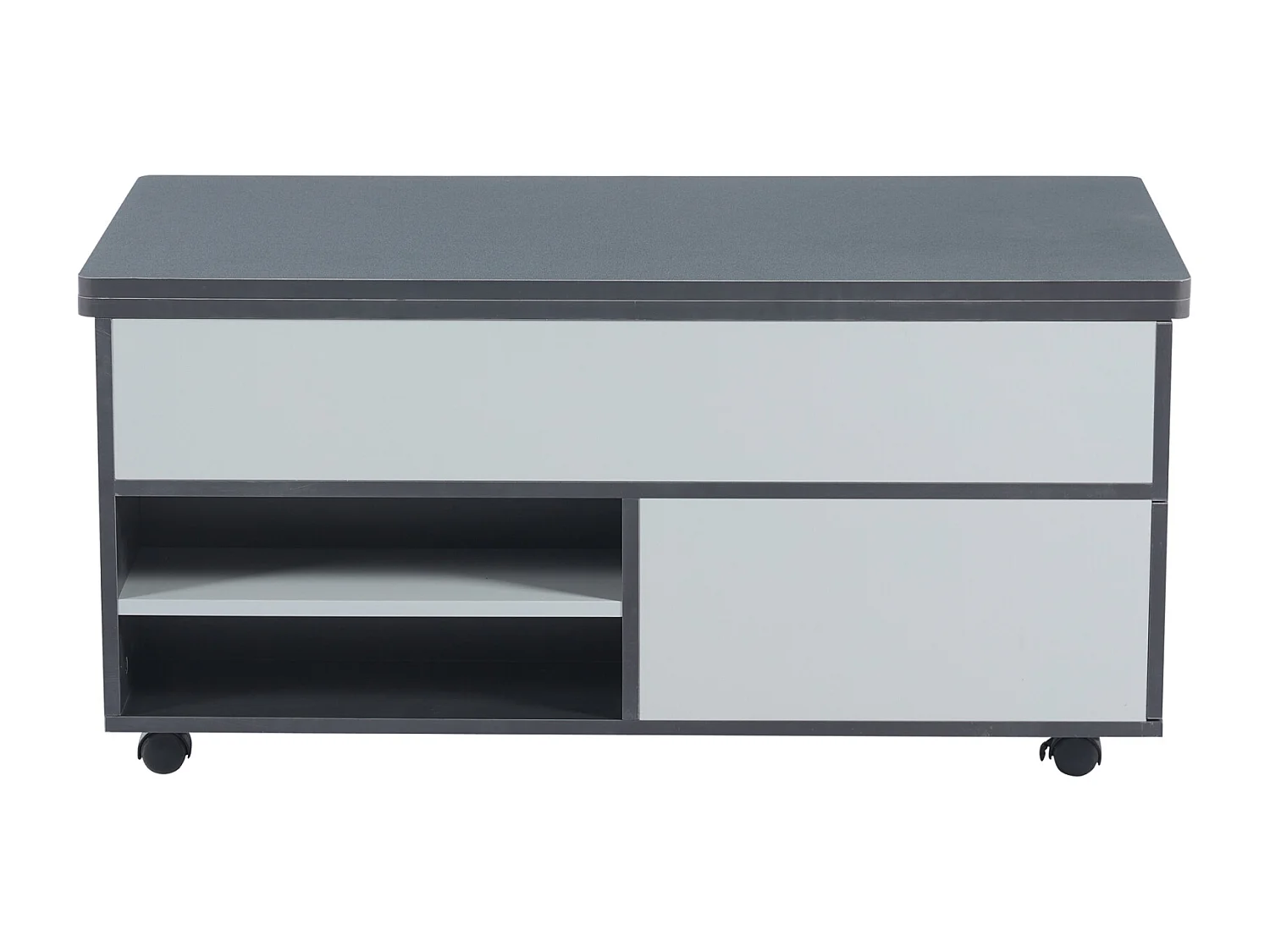 Table Basse 100 * 98 * 65cm, réglable en Hauteur avec Rangement et étagère cachés, avec roulettes