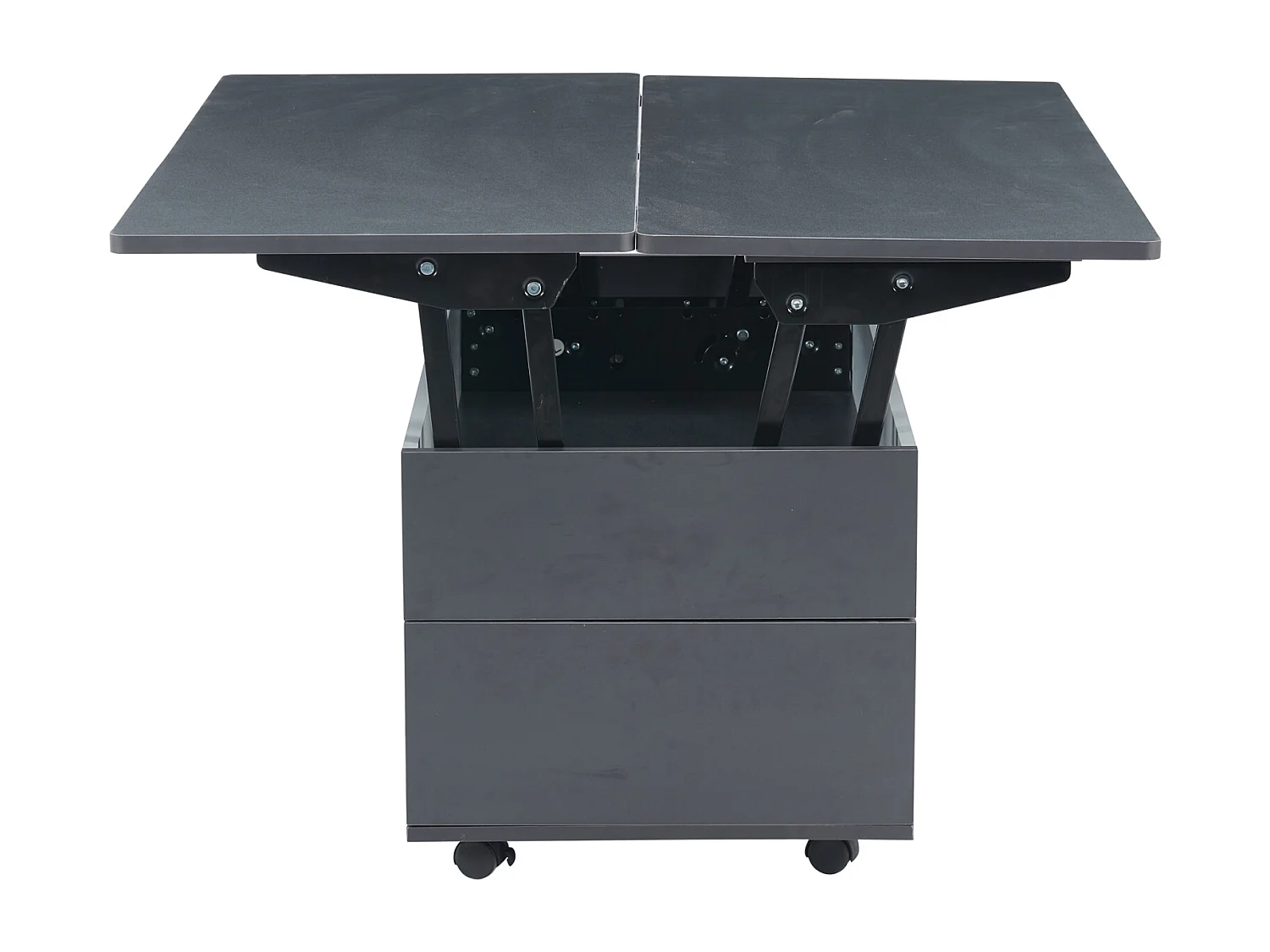 Table Basse 100 * 98 * 65cm, réglable en Hauteur avec Rangement et étagère cachés, avec roulettes