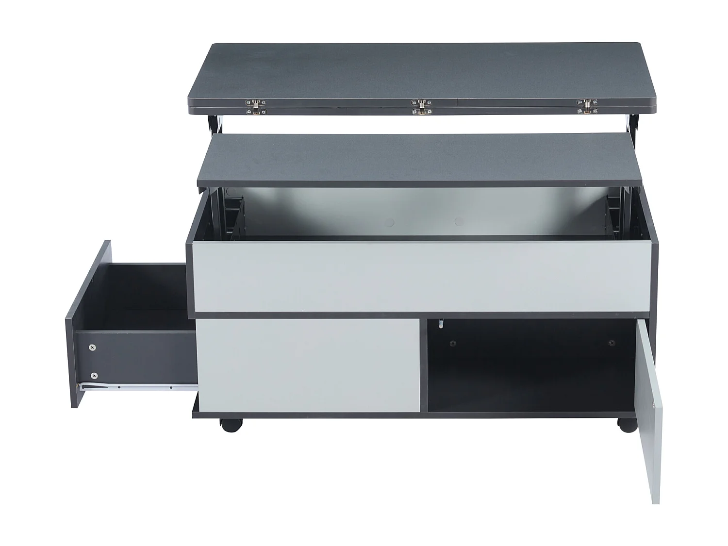 Table Basse 100 * 98 * 65cm, réglable en Hauteur avec Rangement et étagère cachés, avec roulettes