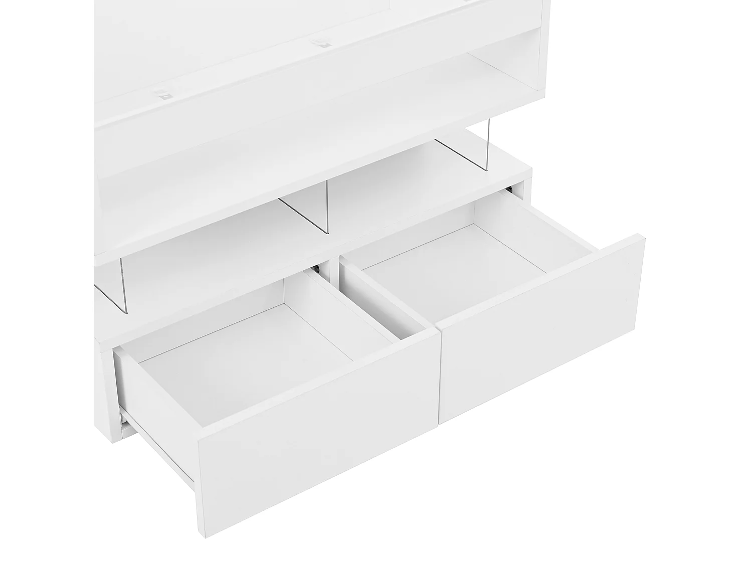 Tavolino da caffè multifunzionale con piano sollevabile, luce LED e cassetto - Piano in vetro temperato, 70x67x57 cm, bianco