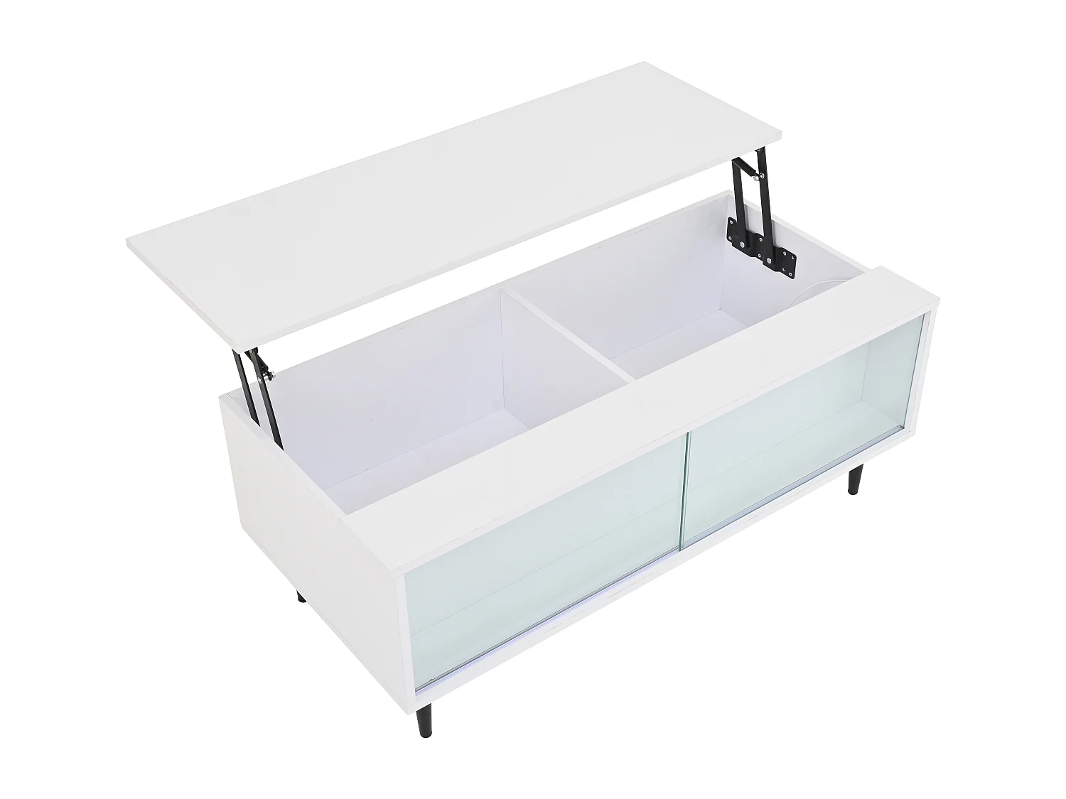 Table Basse réglable en Hauteur 105 x 50 x 43 cm, Table de Salon avec LED, en Verre trempé, Blanc