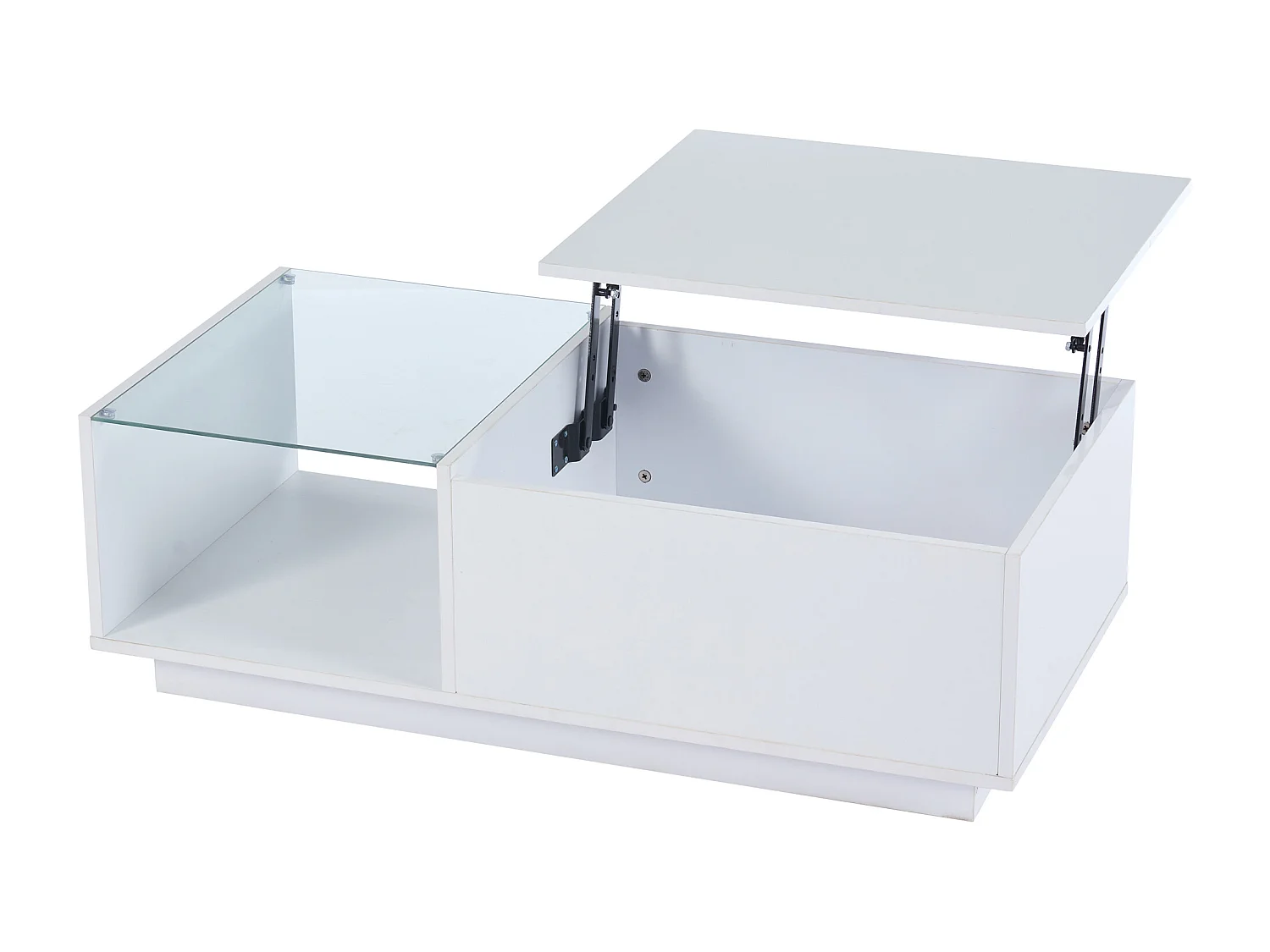 Table basse, réglable en hauteur avec espace de rangement caché et étagère, 50 x 100 x 33cm, blanc
