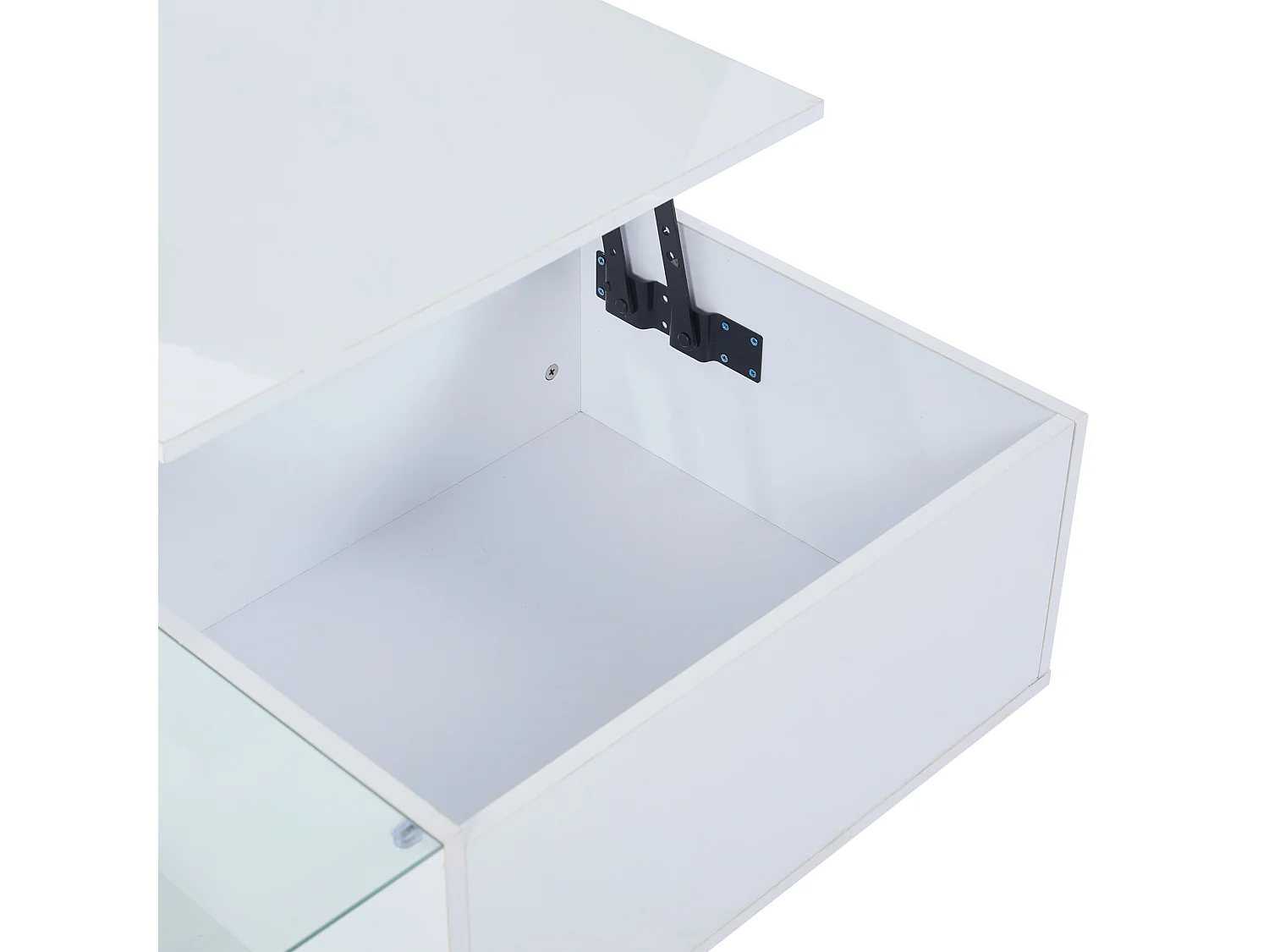Table basse, réglable en hauteur avec espace de rangement caché et étagère, 50 x 100 x 33cm, blanc