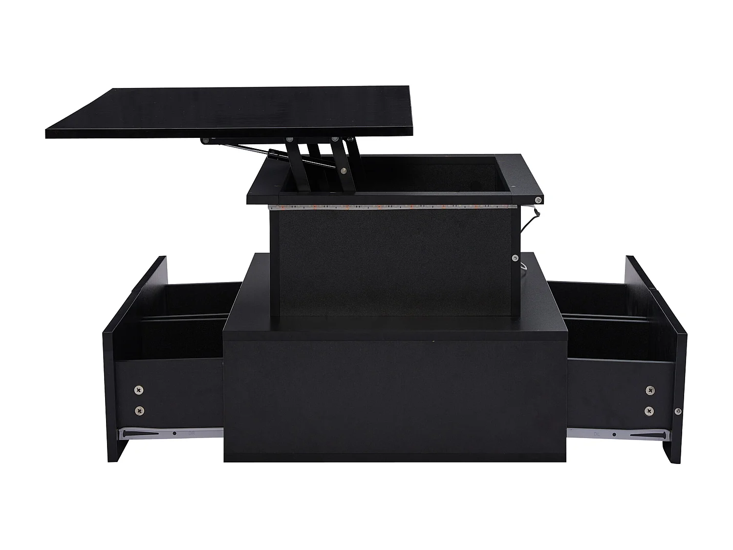 Table Basse Relevable, avec 4 tiroirs, Table Basse LED, Meuble de Salon, Noir, 90 x 55 x 41 cm