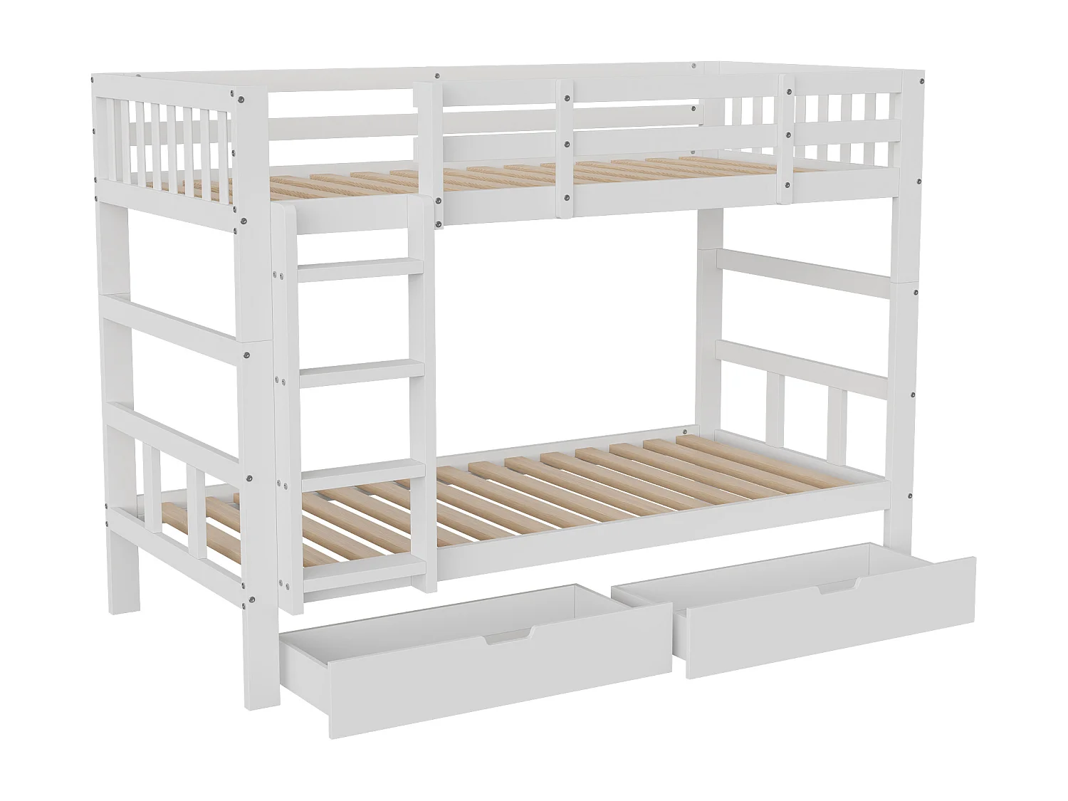 Lit Enfant 90x200 cm – Lit Double avec Tiroirs de Rangement et Sommier à Lattes – Bois – Blanc