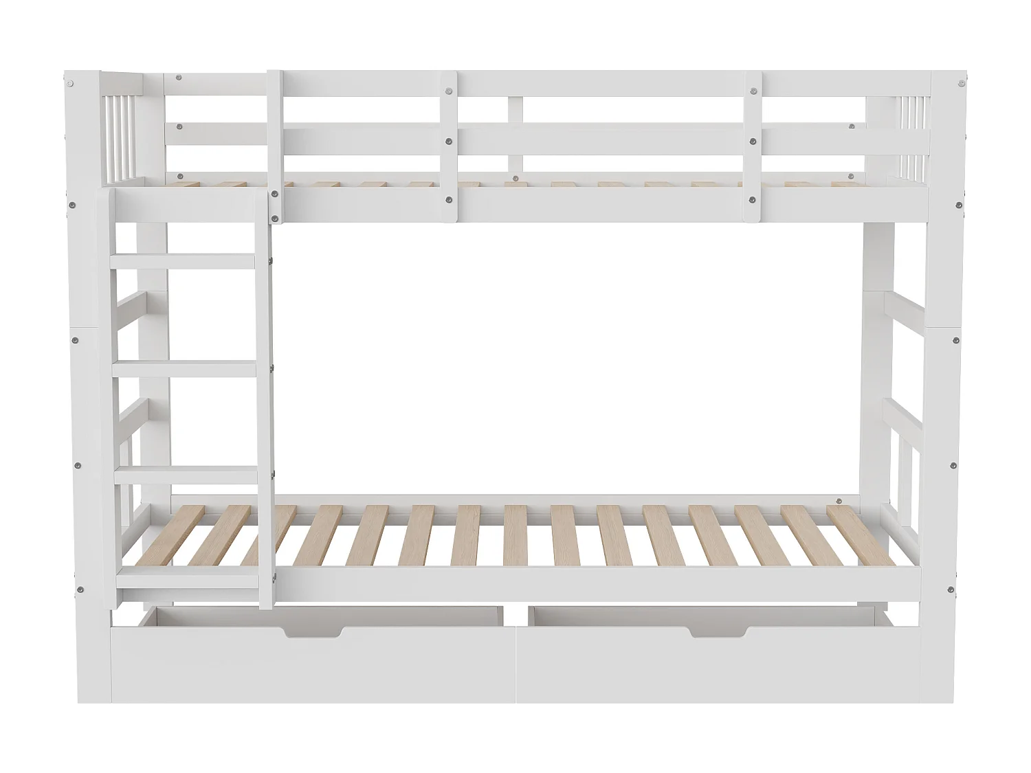 Lit Enfant 90x200 cm – Lit Double avec Tiroirs de Rangement et Sommier à Lattes – Bois – Blanc