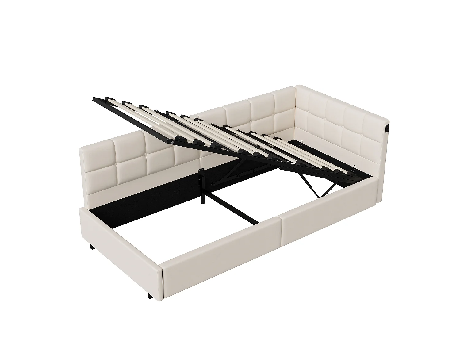 Lit simple rembourré 90 x 200 cm en velours avec LED, espace de rangement et sommier à lattes, Begie