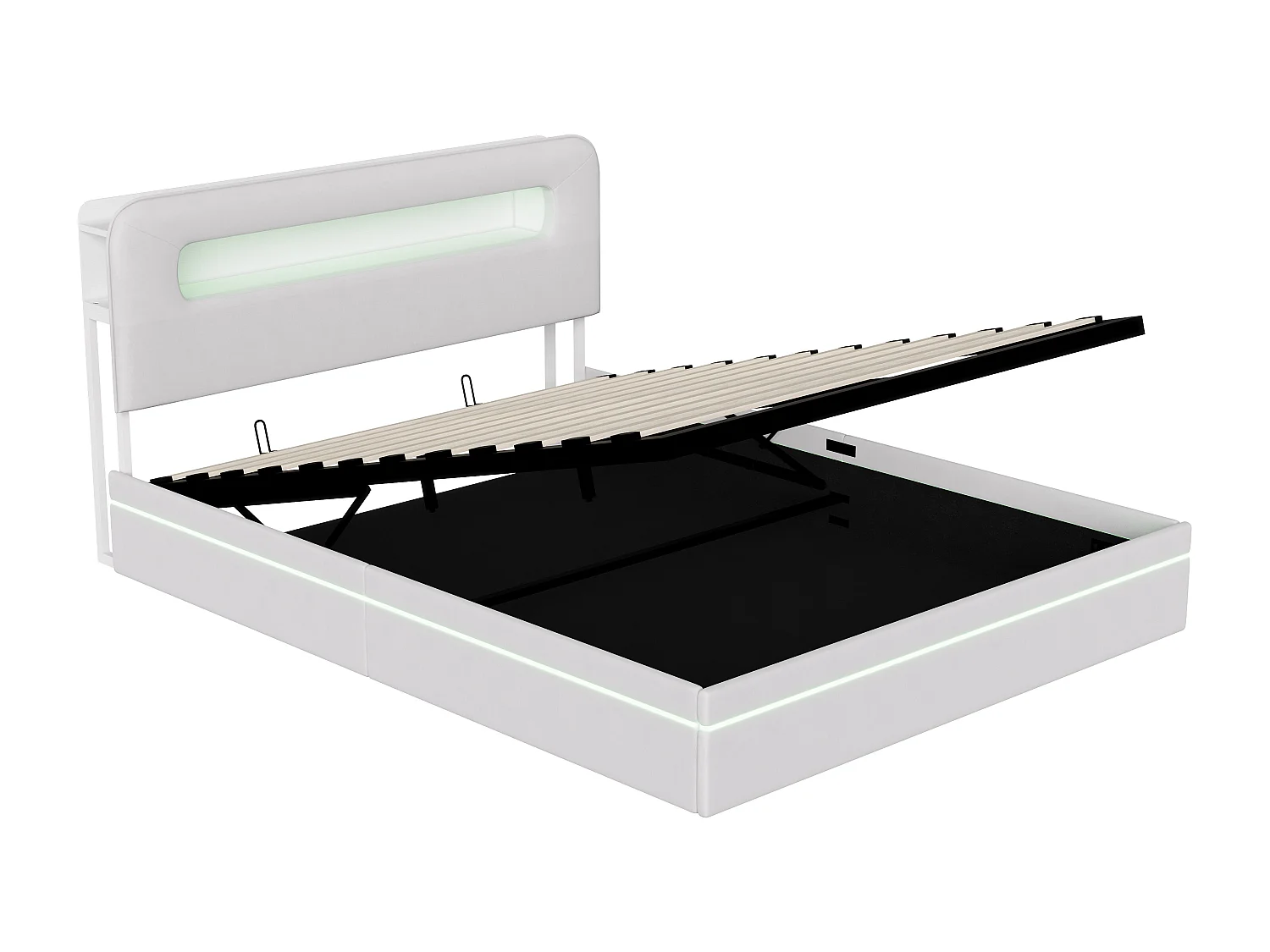 Opbergbed 160x200 cm met hoofdeinde, ledverlichting en hydraulische opening, fluweel, beige