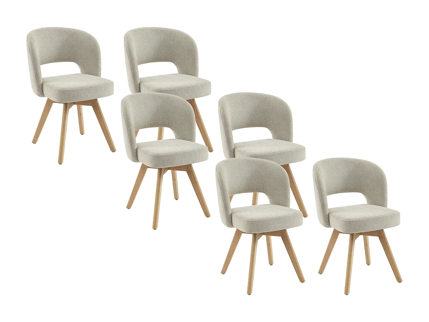 Lot de 6 chaises pivotantes en tissu et bois de chêne - Crème - GUSTAVY