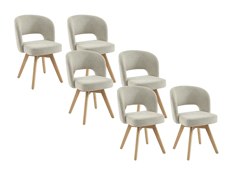 Lot de 6 chaises pivotantes en tissu et bois de chêne - Crème - GUSTAVY