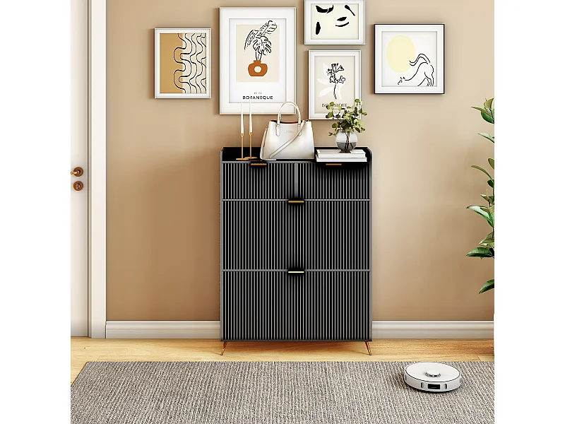 Meuble à Chaussures, avec Pieds en Métal, AVCE tiroirs, Séparateurs Réglables, Noir, 80 * 24 * 110