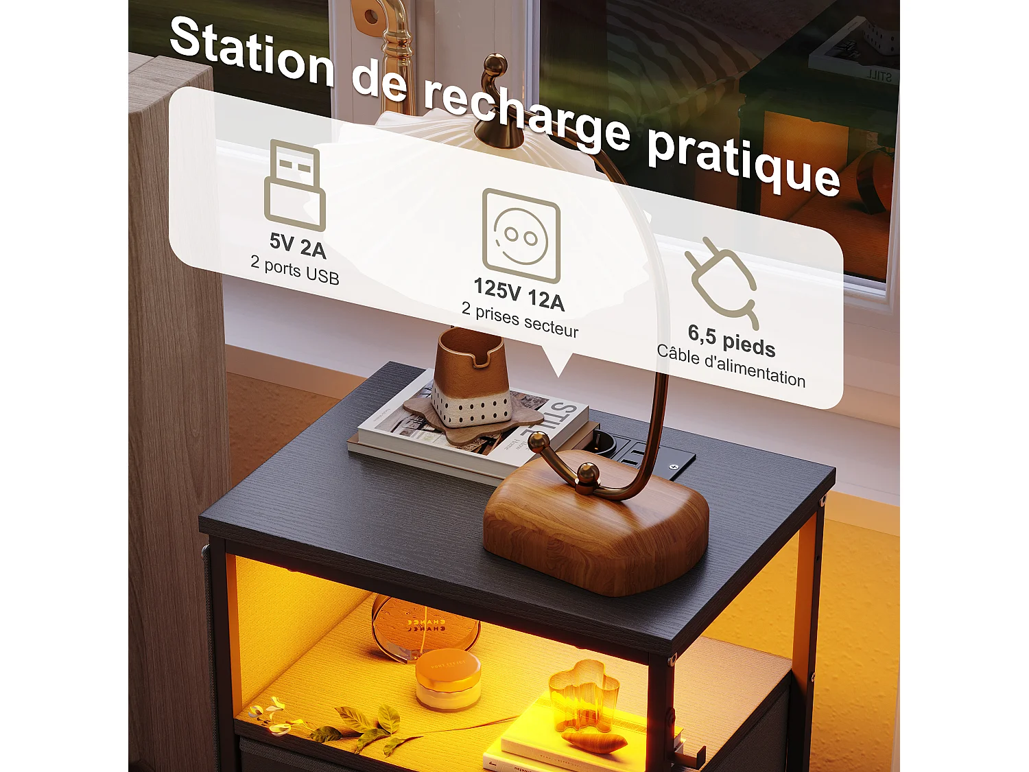 Commode 4 tiroirs en Tissu, Meuble de Rangement avec Poches,  chiffonnier pour Salon, Chambre, Noir