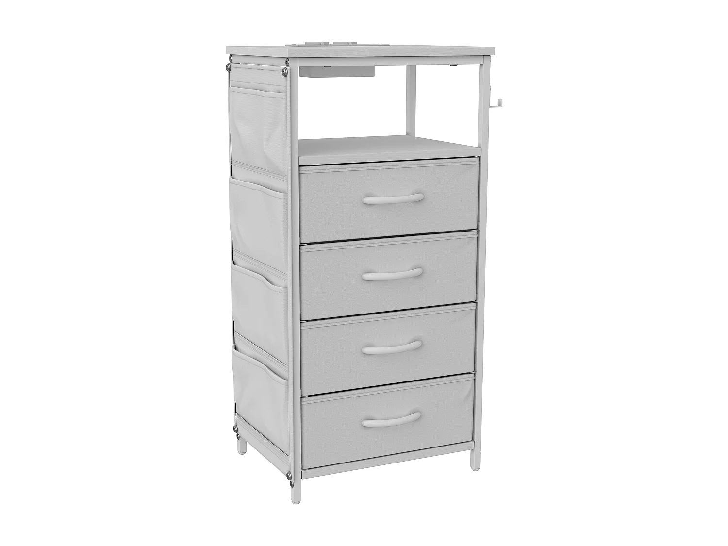 Commode 4 tiroirs en Tissu, Meuble de Rangement avec Poches,  chiffonnier pour Salon, Chambre, Blanc