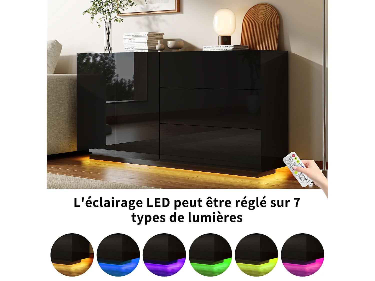 Keuken/Woonkamer Buffet 160 x 35 x 76 cm, Eetkamer Buffet, LED-verlichting, 2 deuren, voor Woonkamer, Zwart