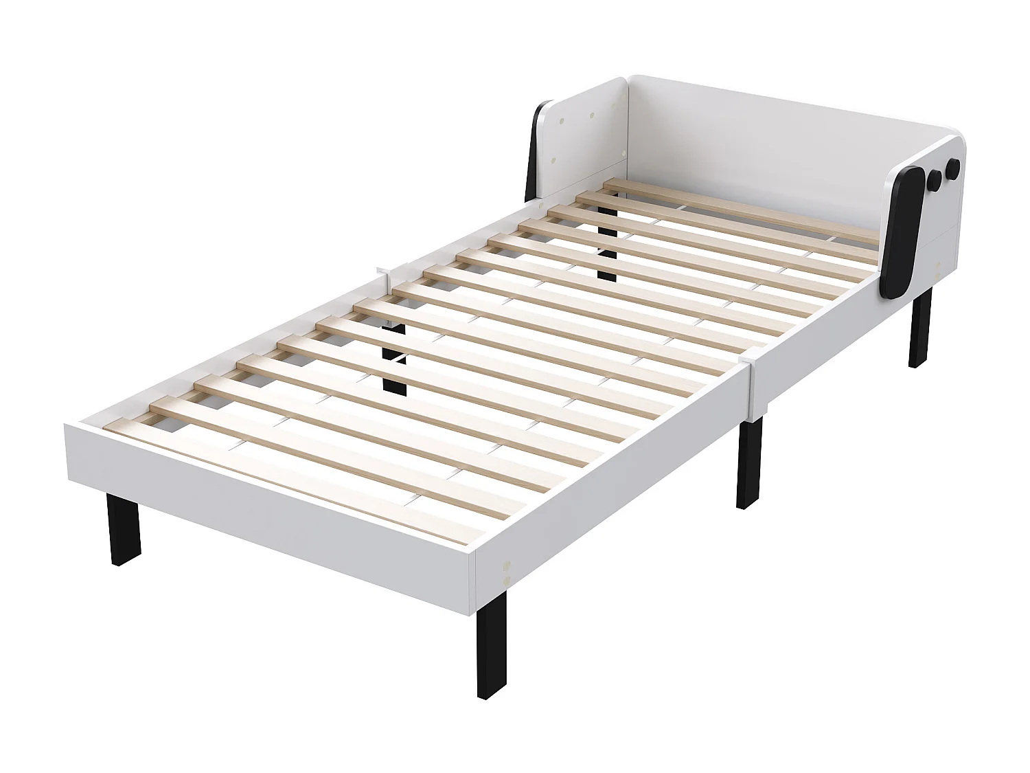 Lit simple 90 x 200 cm, en bois massif, avec sommier à lattes, style chiot, rembourré, pour chambre d'enfant, garçon et fille, sans matelas,  Blanc