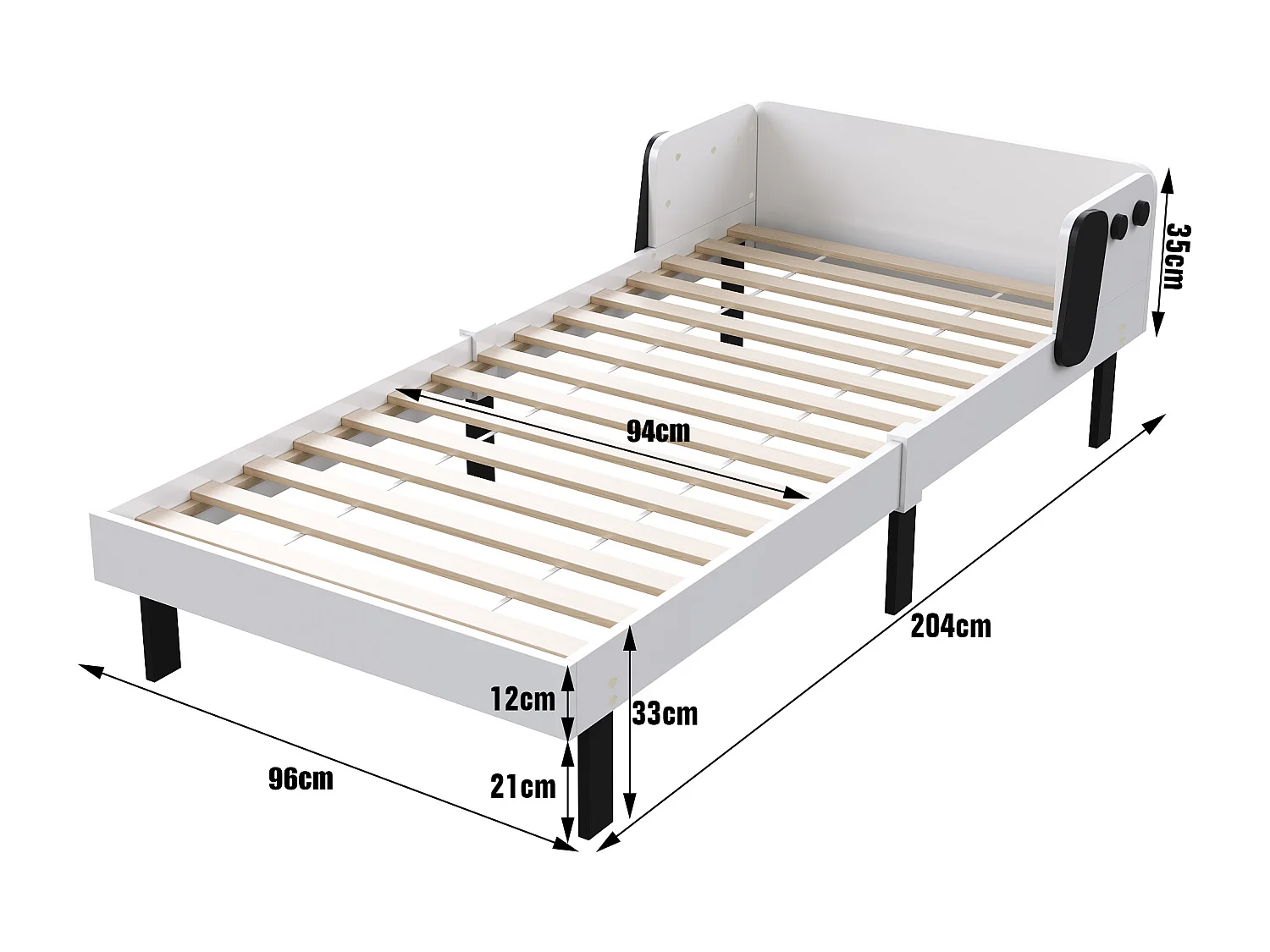 Lit simple 90 x 200 cm, en bois massif, avec sommier à lattes, style chiot, rembourré, pour chambre d'enfant, garçon et fille, sans matelas,  Blanc