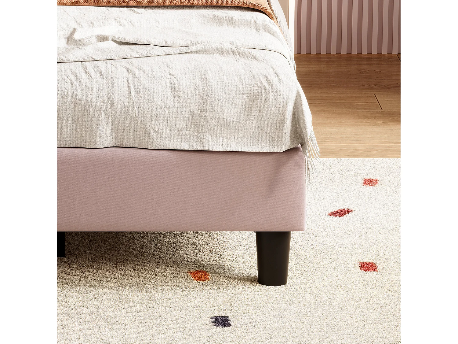 Lit Enfant Rembourré 90 x 200 cm, avec Tête de Lits Réglable, Sommier à Lattes, Velours, Rose