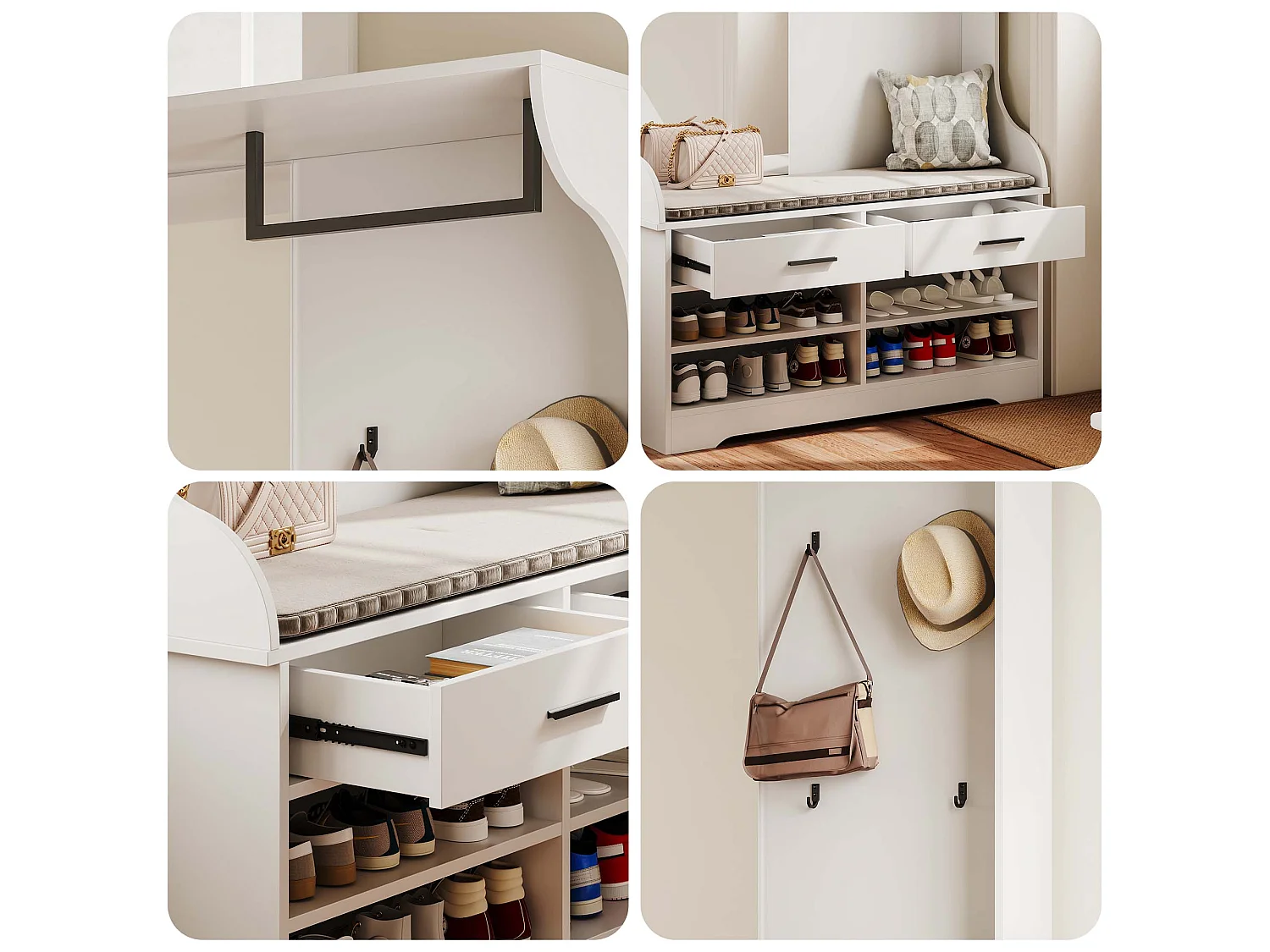 Set guardaroba bianco 6 in 1 con specchio e scarpiera aperta, 104 x 35 x 180 cm