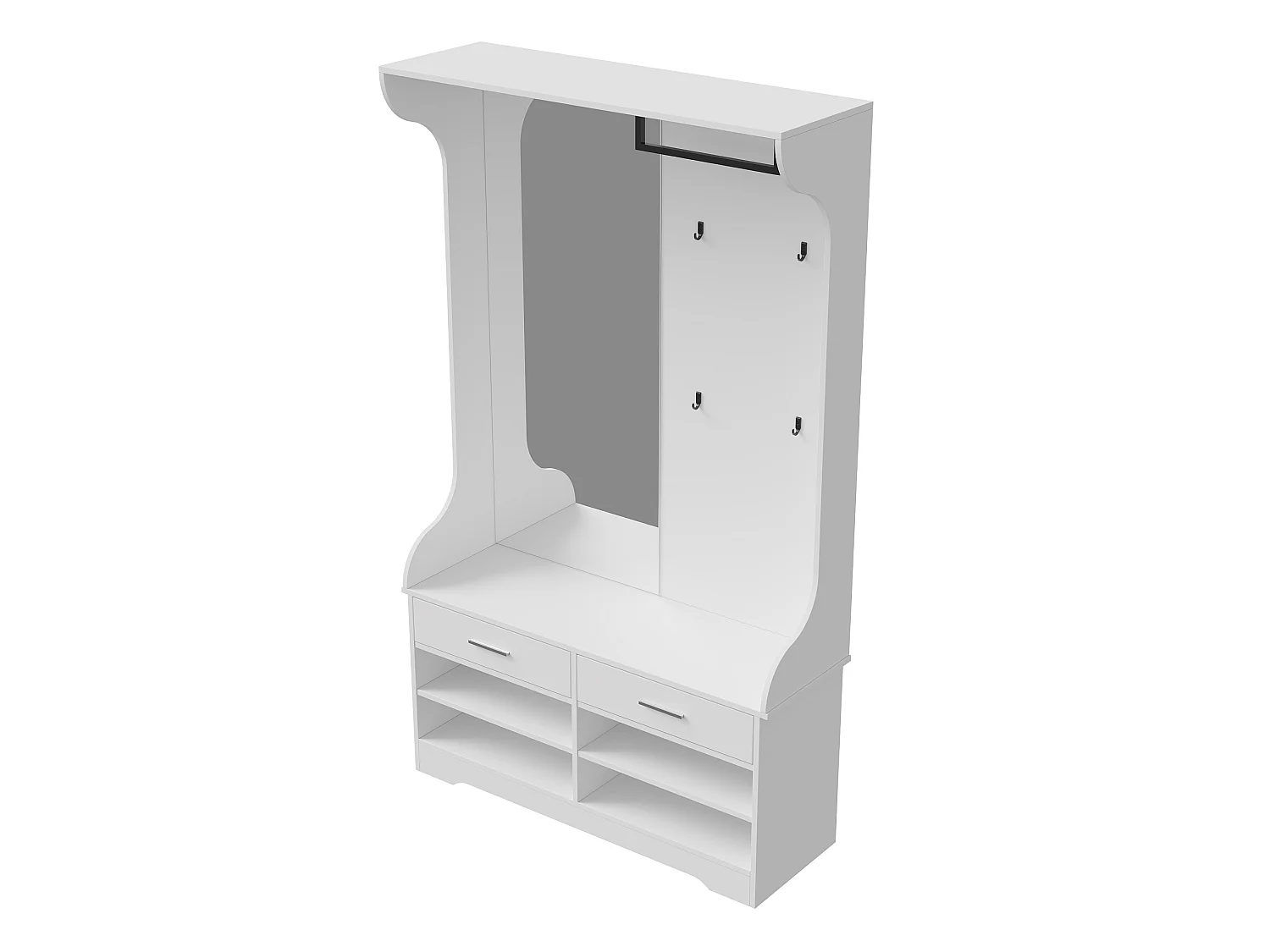 Set guardaroba bianco 6 in 1 con specchio e scarpiera aperta, 104 x 35 x 180 cm