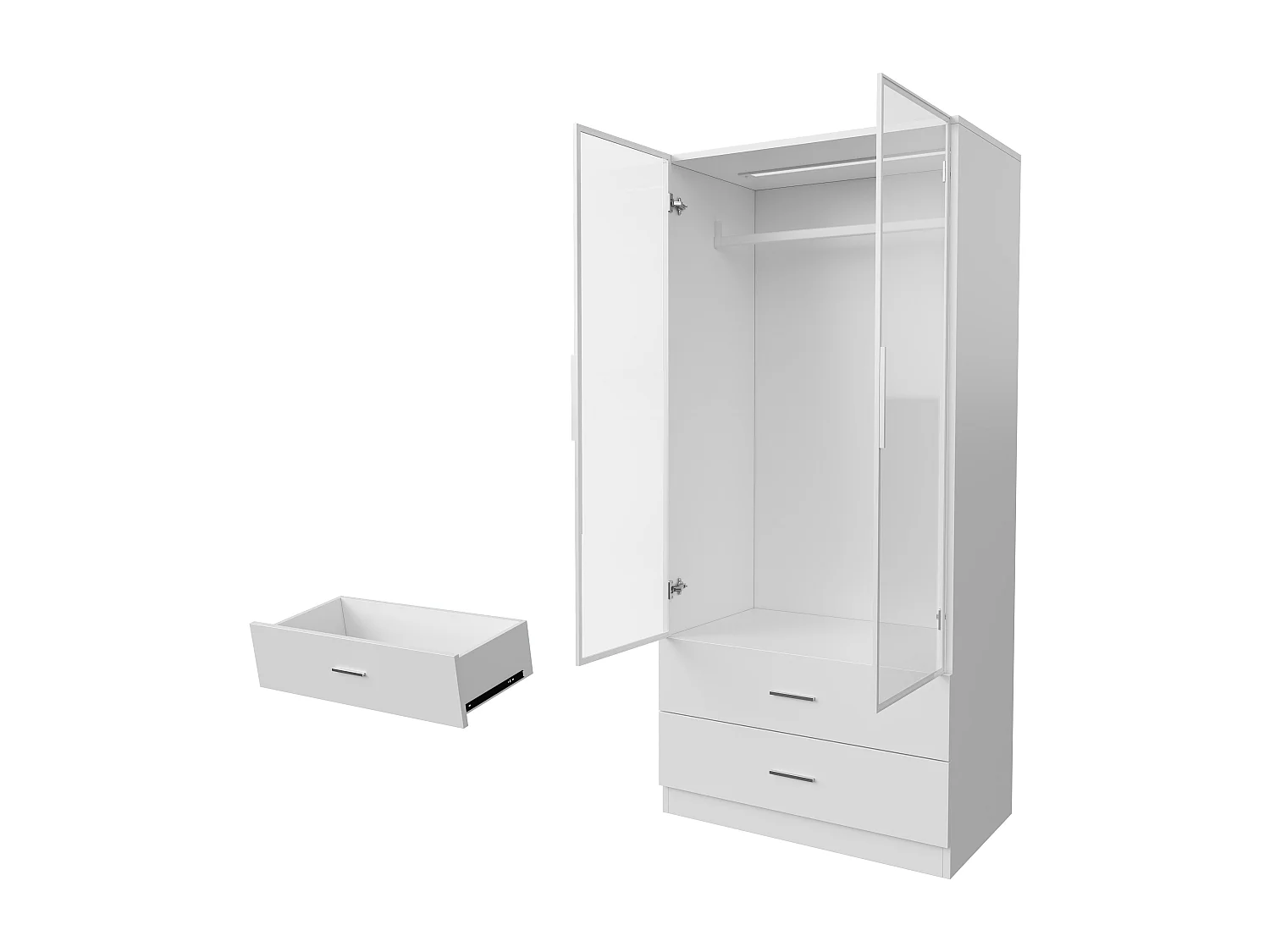 Armoire Penderie Chambre avec LED, Armoire Dressing avec Penderie Moderne 2 Portes 2 Tiroirs, Garde Robe avec Tringle à Vêtements, Blanc, 80 * 50 * 175