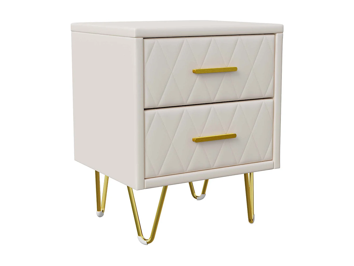 2 pcs Commode de Chevet Moderne en PU, avec 2 Tiroirs et Pieds Métalliques Dorés, 41x35.5x51cm, Beig