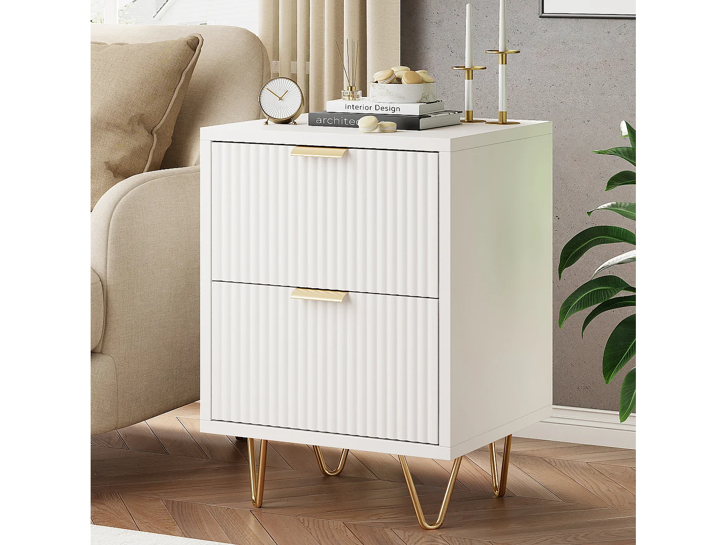 Lot de 2 Tables de Chevet Blanc, Tables de Nuit avec 2 Tiroirs, pour Chambre, Salon, 49x 29 x 47 cm