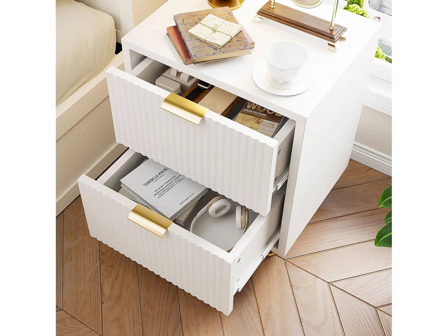 Lot de 2 Tables de Chevet Blanc, Tables de Nuit avec 2 Tiroirs, pour Chambre, Salon, 49x 29 x 47 cm